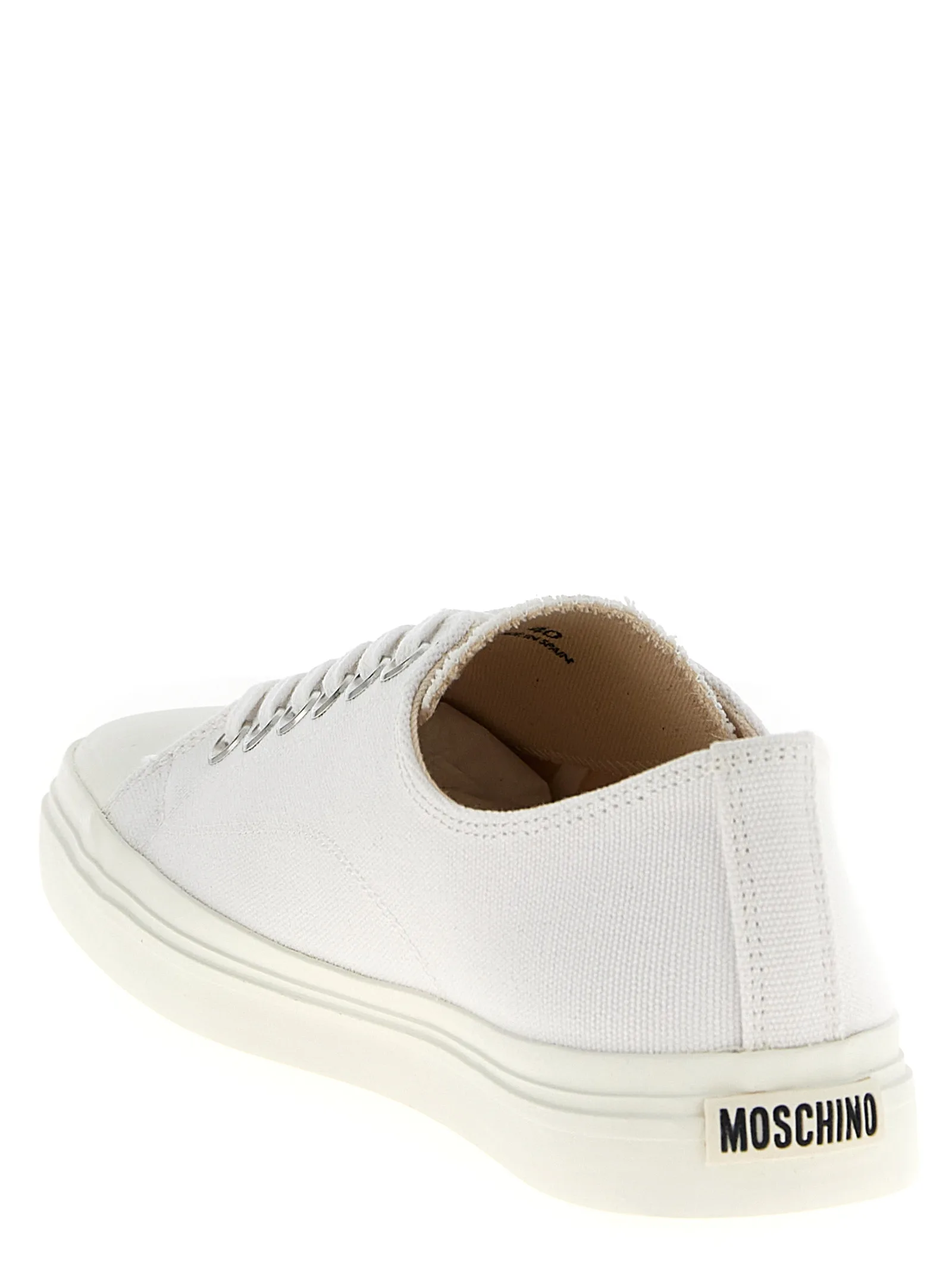 White Cotton Low Top Sneakers - Image 3