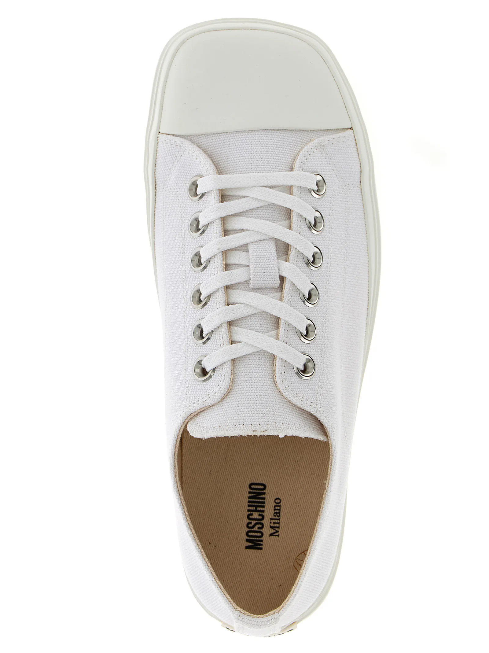White Cotton Low Top Sneakers - Image 4