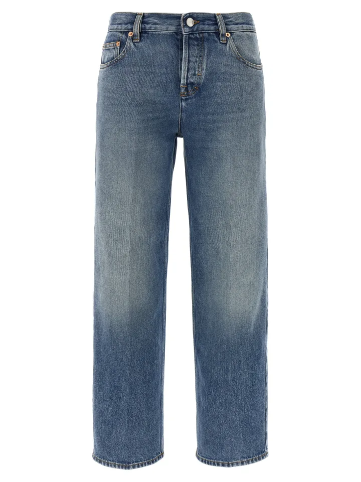 Blue Cotton Straight - Leg Jeans