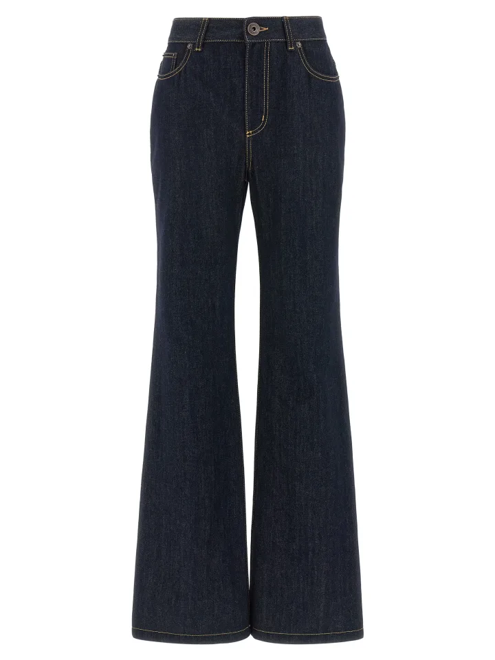 Blue Cotton Flared Jeans