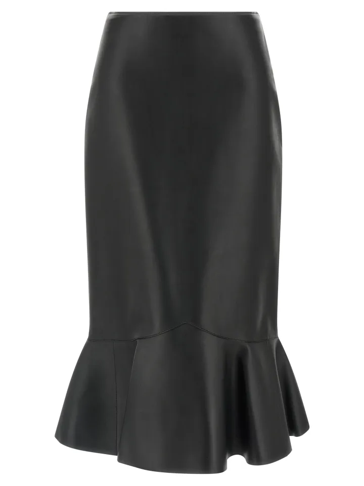 Black Lamb Leather Midi Skirt