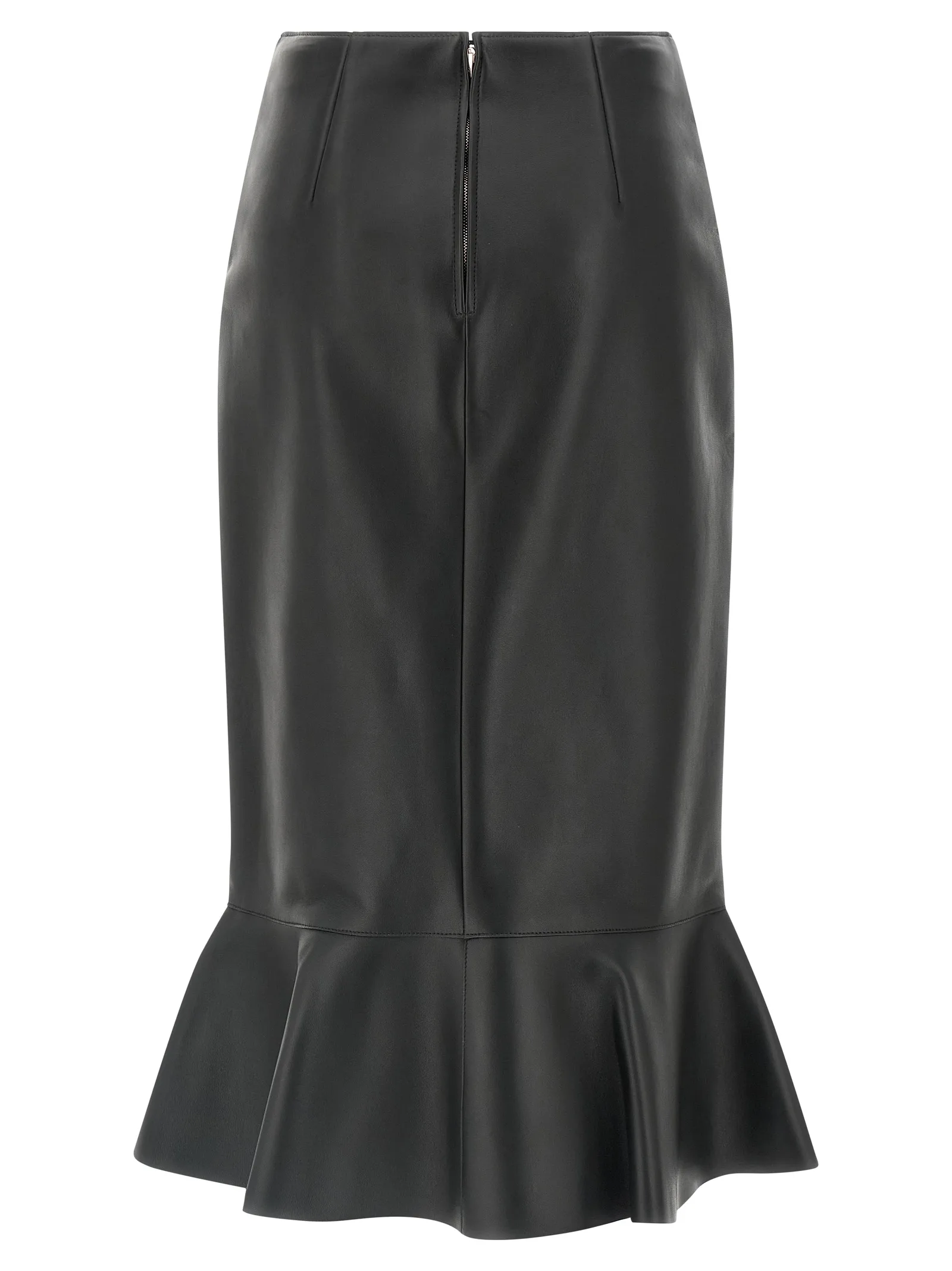 Black Lamb Leather Midi Skirt - Image 2