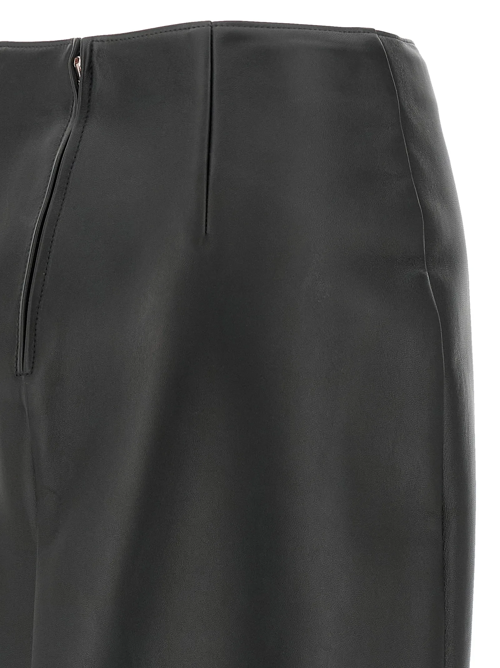 Black Lamb Leather Midi Skirt - Image 4