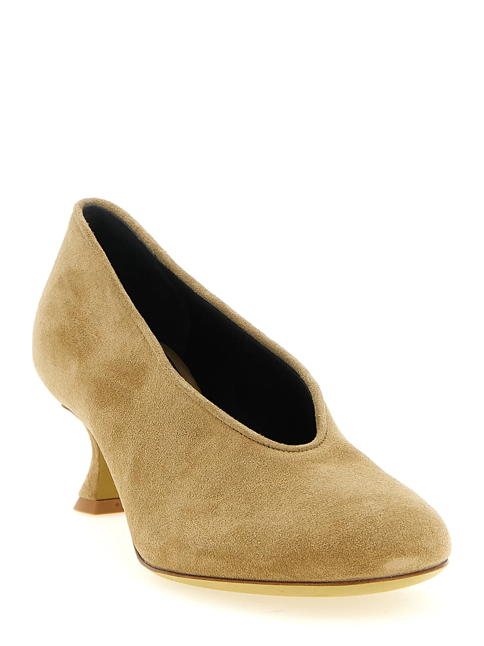 Beige Calfskin Mid Heel Pumps - Image 2