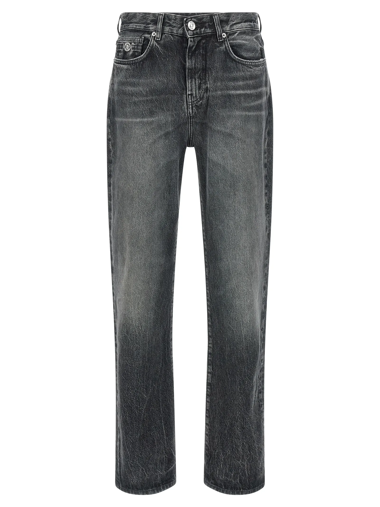 Gray Cotton Straight - Leg Jeans