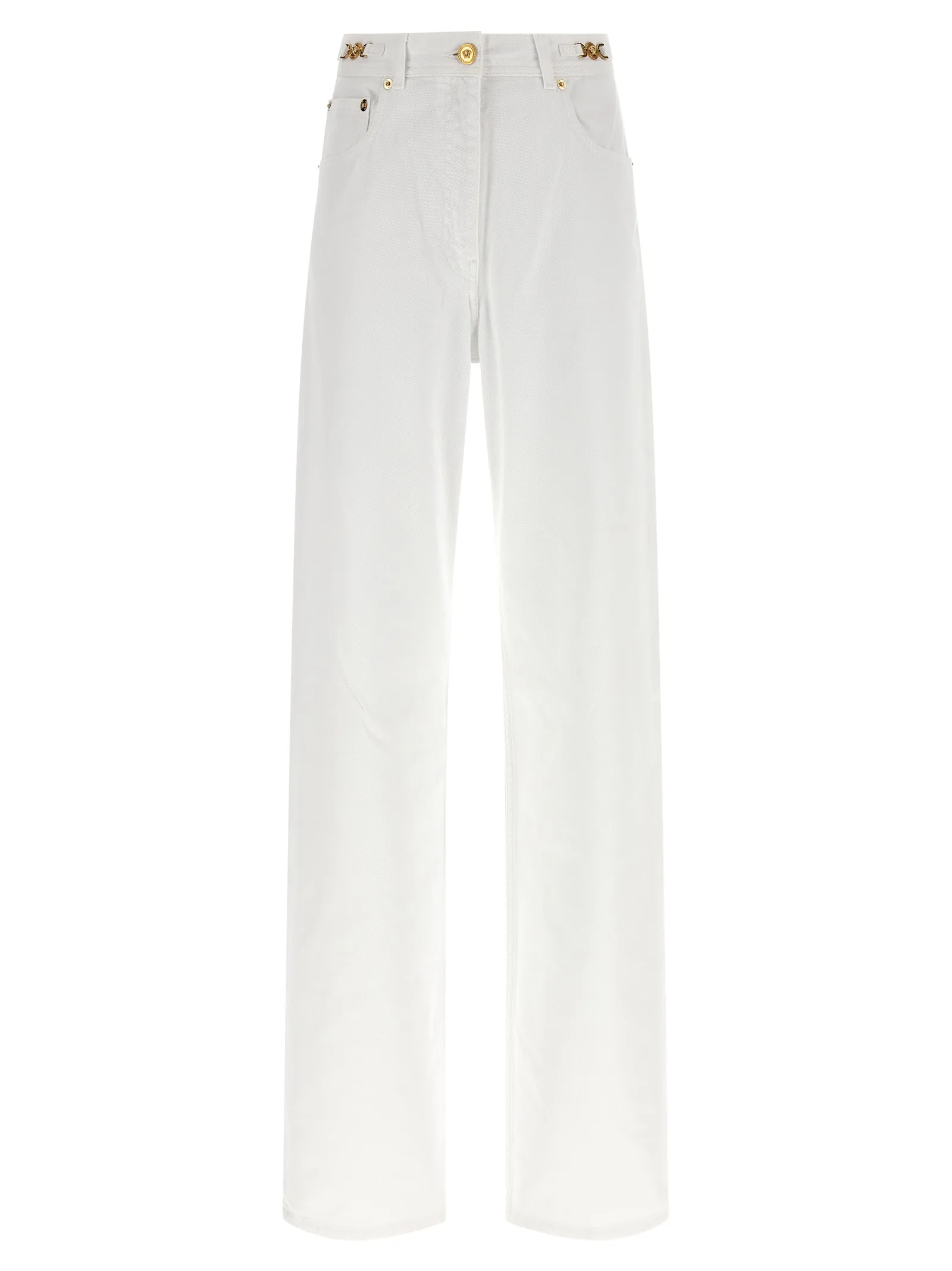 White Cotton Straight - Leg Jeans