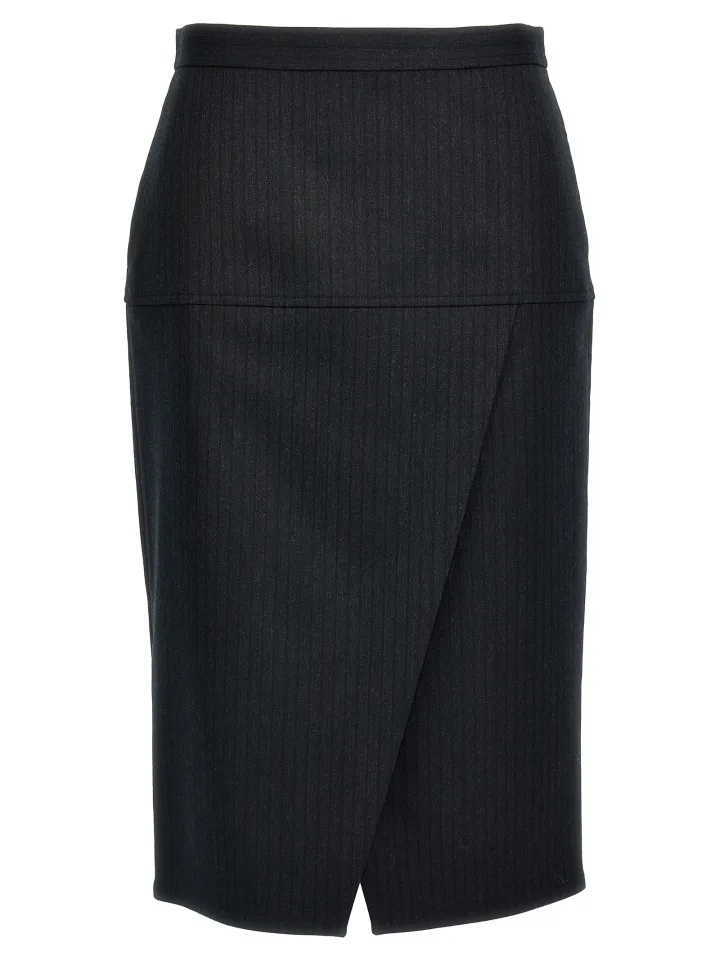 Gray Virgin Wool Midi Skirt