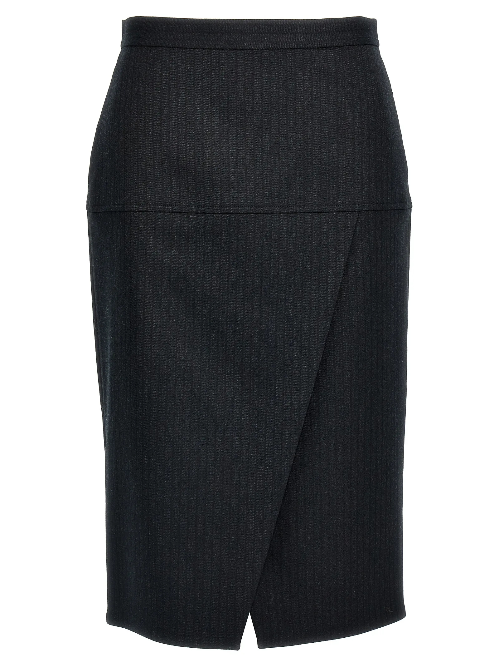 Gray Virgin Wool Midi Skirt