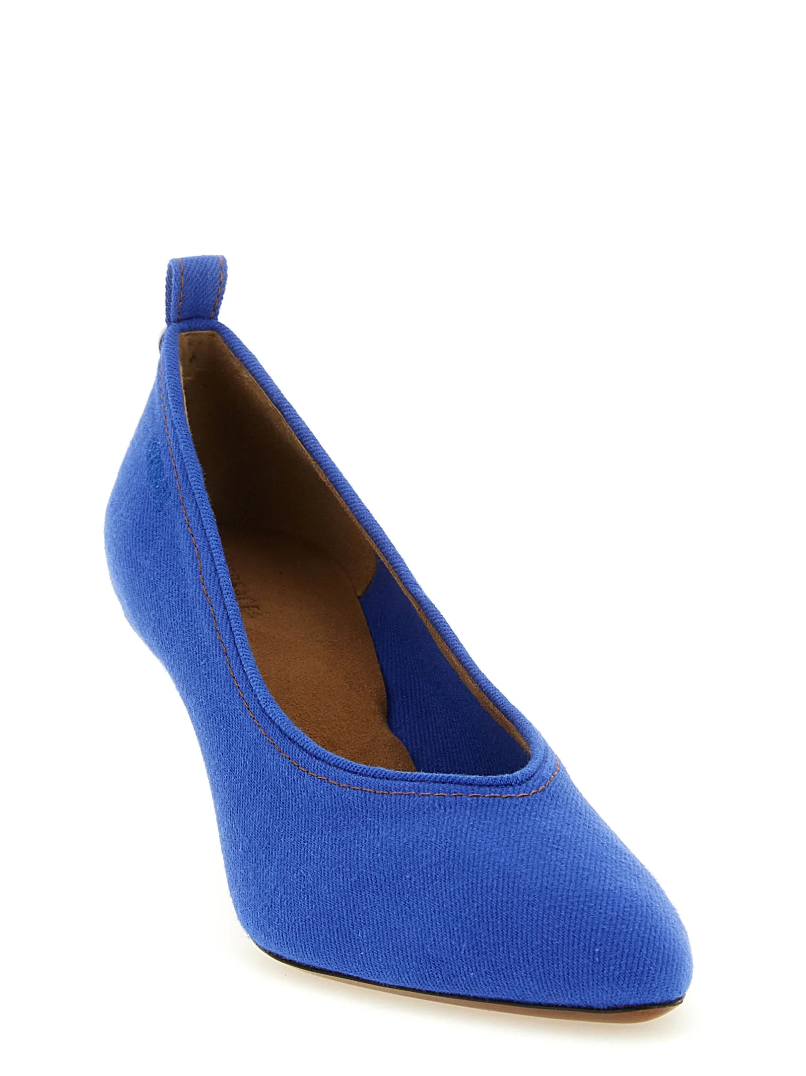 Blue Cotton Mid Heel Pumps - Image 2