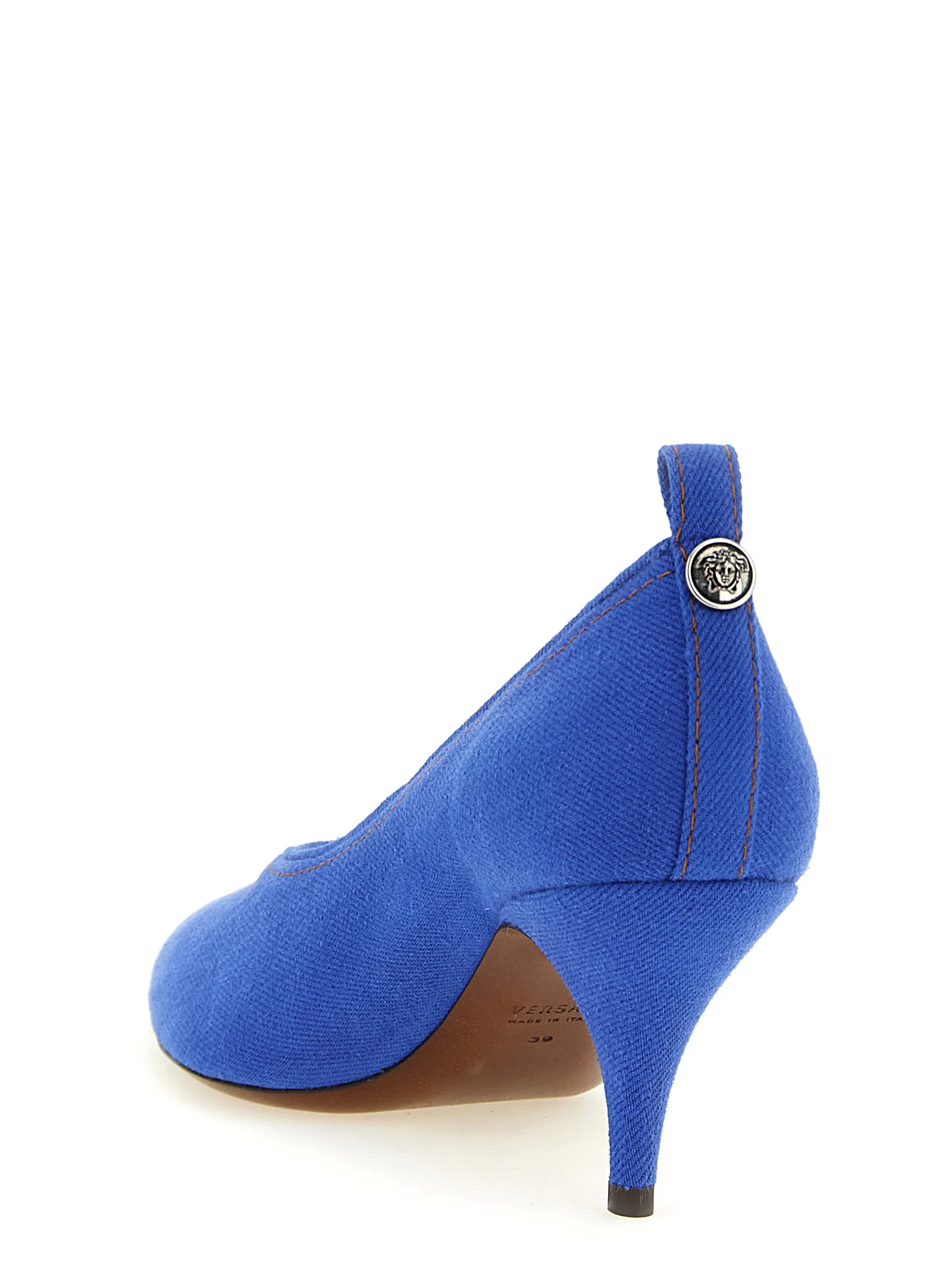 Blue Cotton Mid Heel Pumps - Image 3