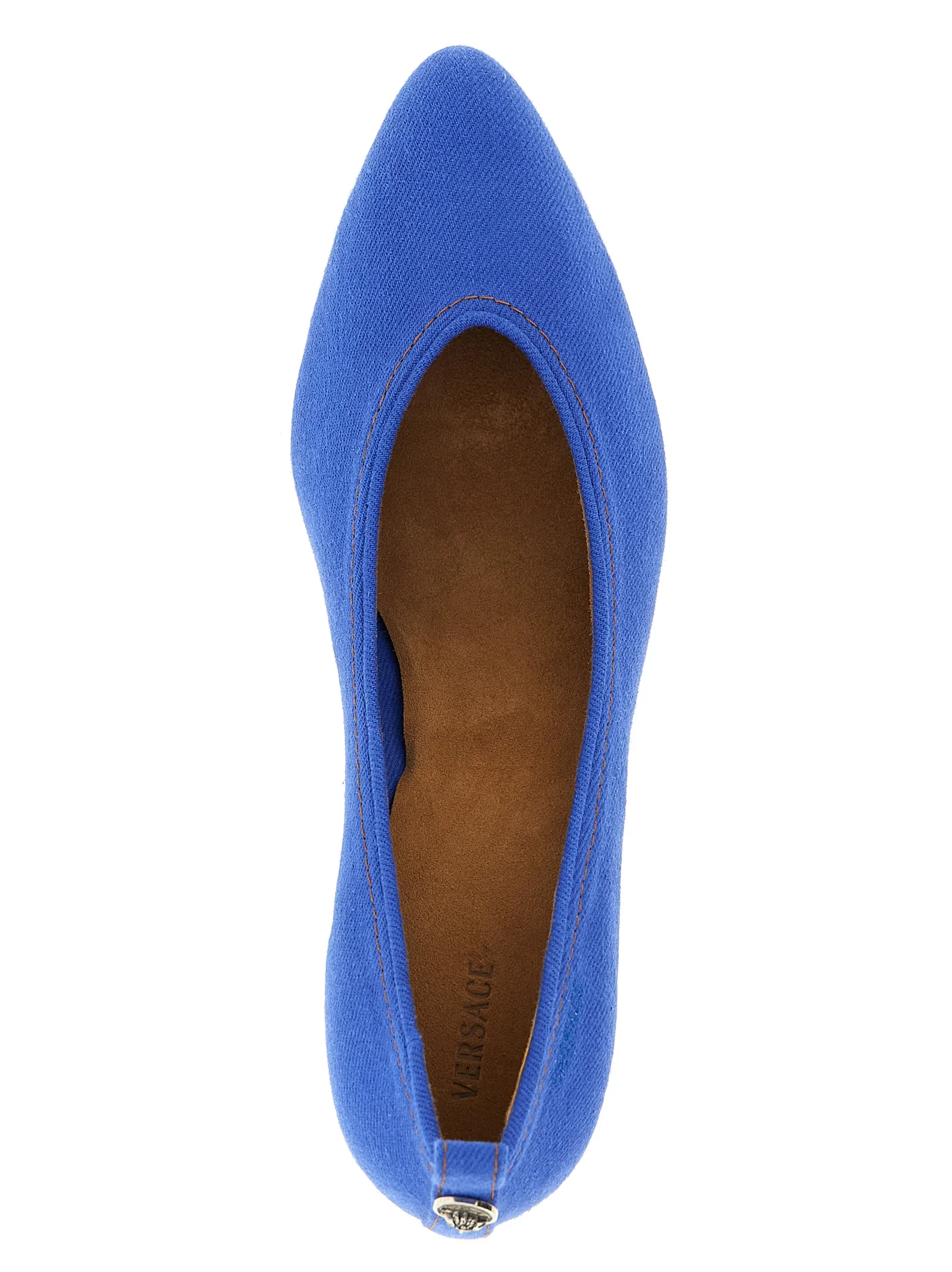 Blue Cotton Mid Heel Pumps - Image 4