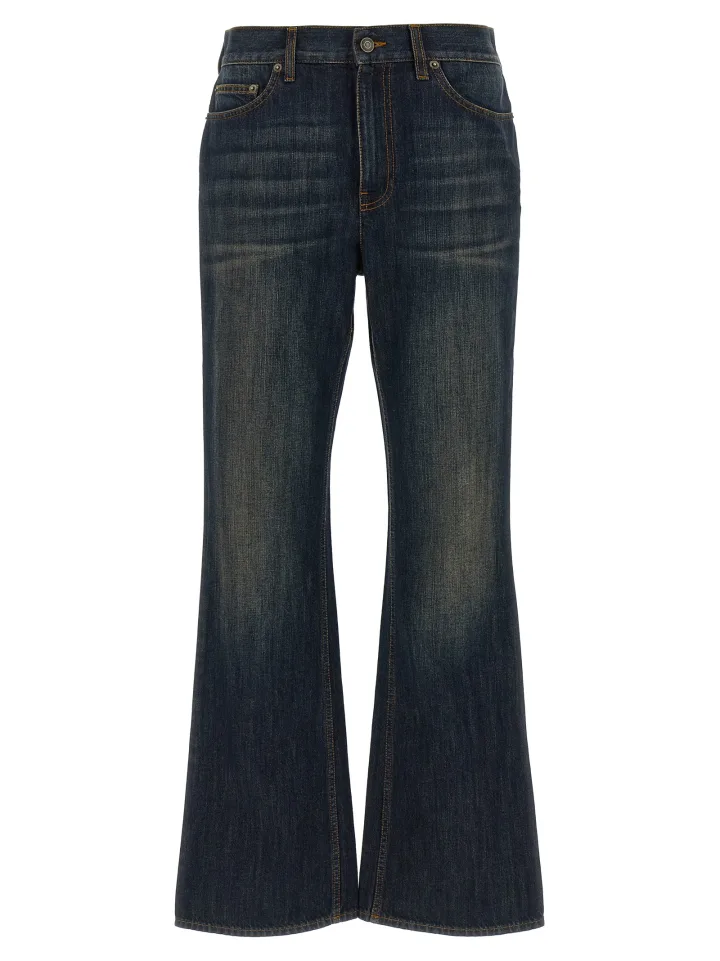Blue Cotton Flared Jeans