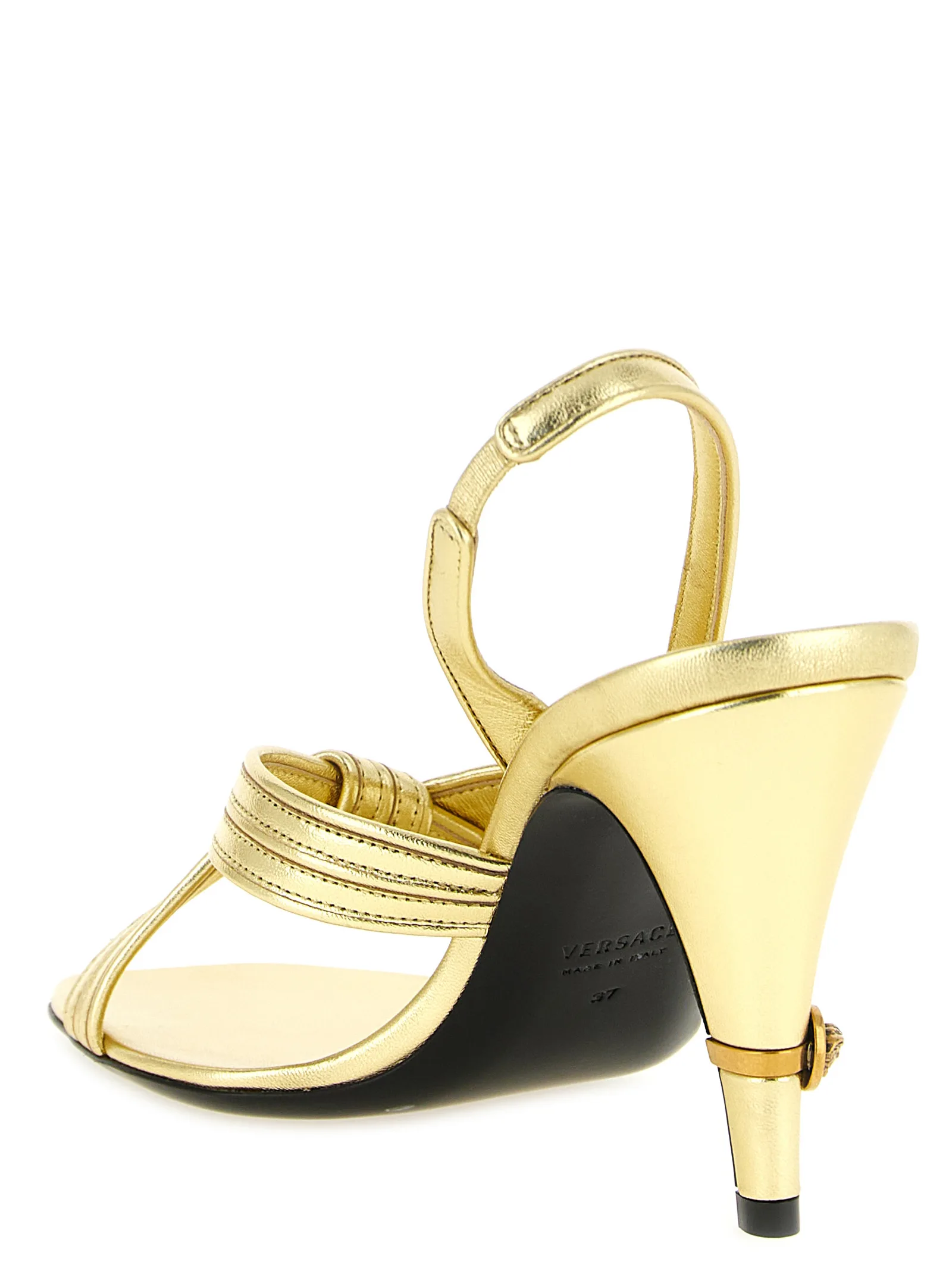 Gold Lamb Leather Stiletto Heel Sandals - Image 3