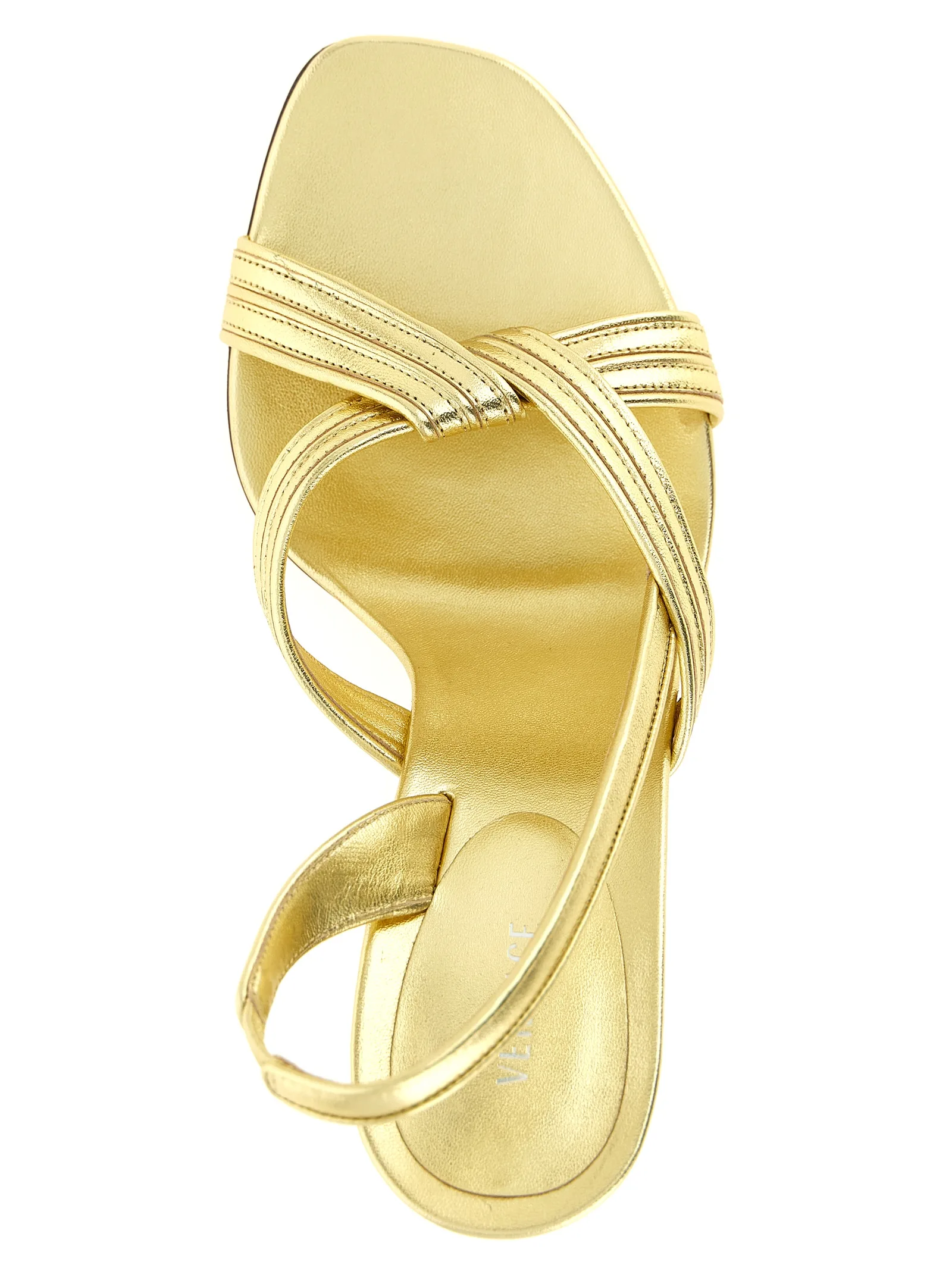 Gold Lamb Leather Stiletto Heel Sandals - Image 4