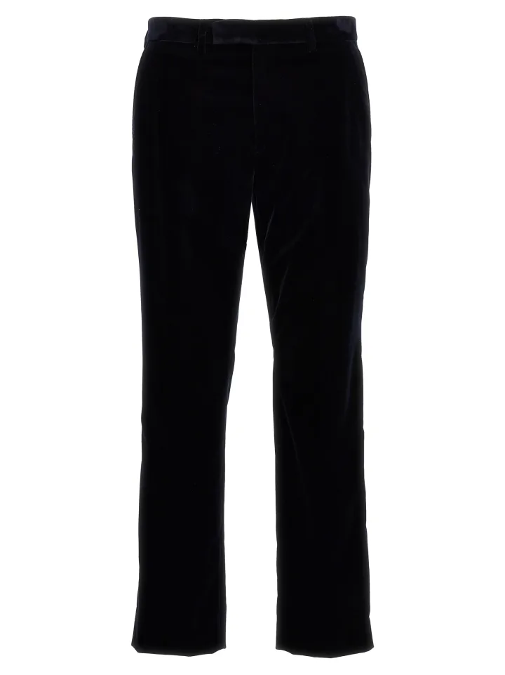 Blue Cotton Casual Pants
