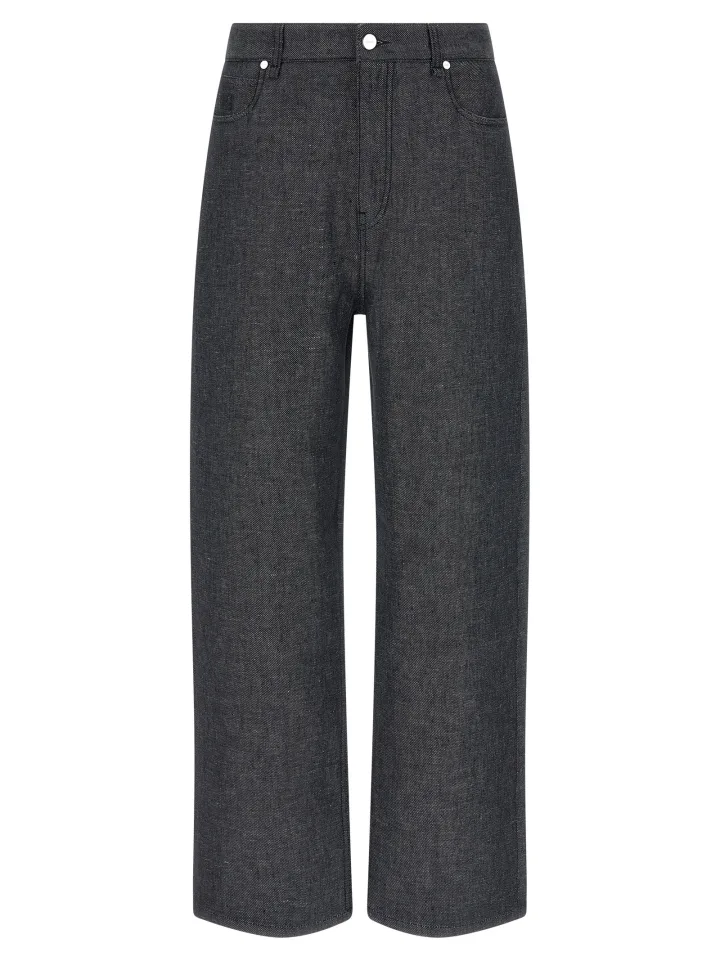 Gray Linen Straight - Leg Jeans