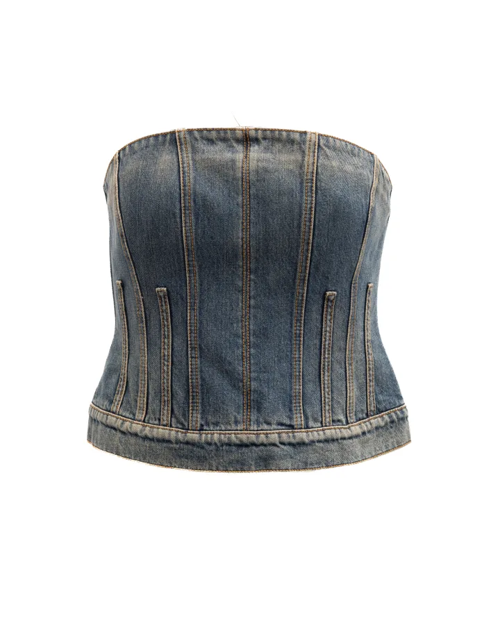 Blue Cotton Denim Top