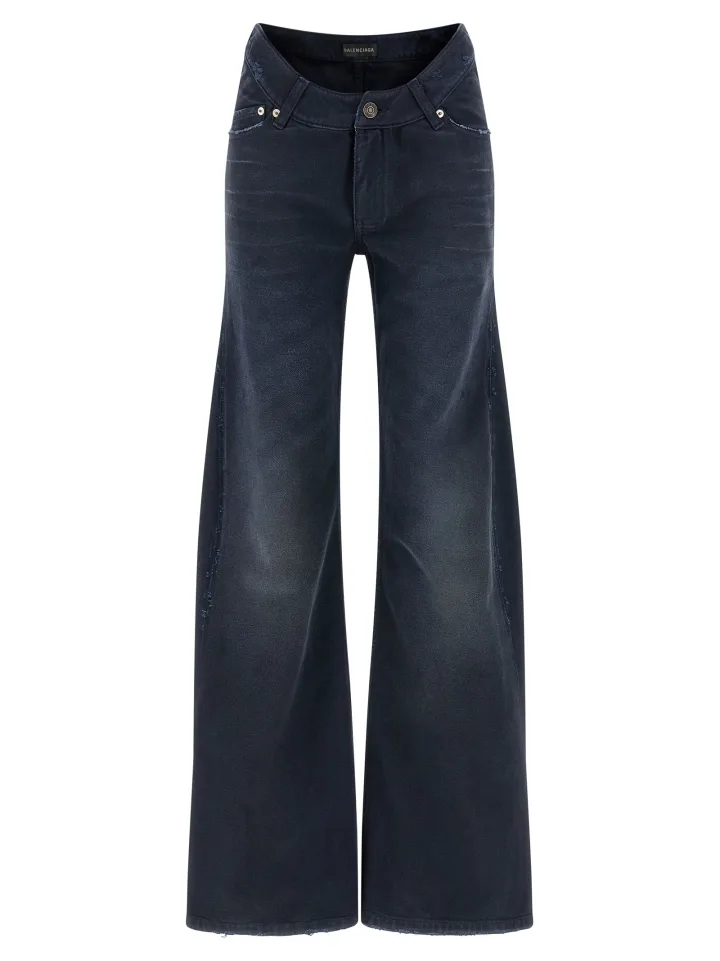 Blue Cotton Flared Jeans