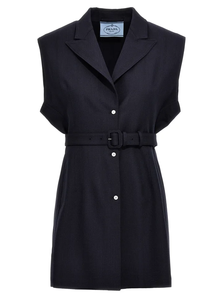 Blue Virgin Wool Sleeveless Jacket