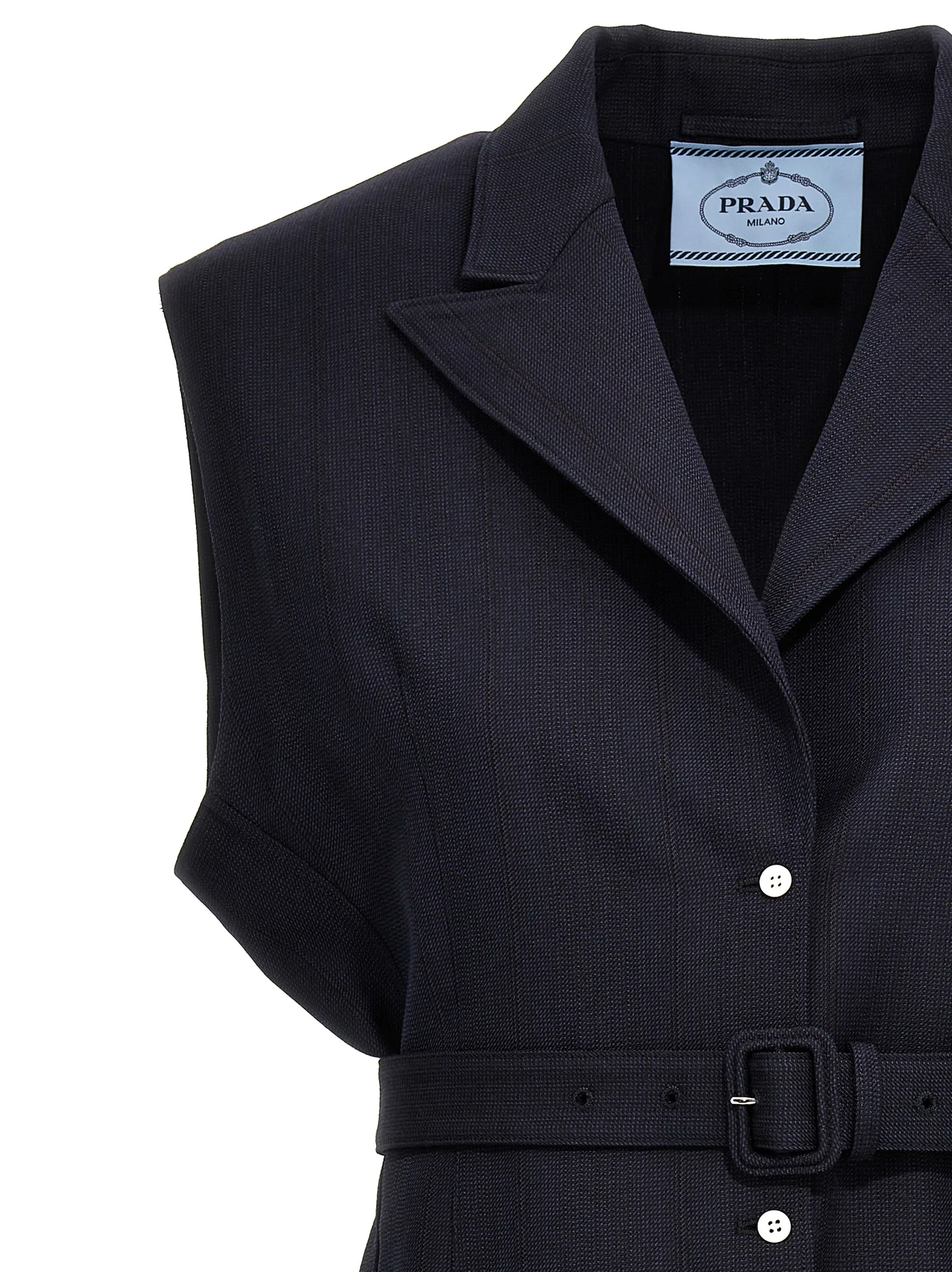 Blue Virgin Wool Sleeveless Jacket - Image 3