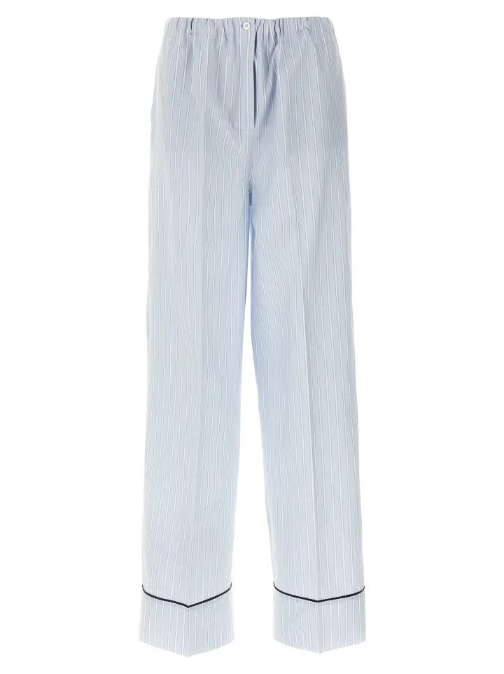 Blue Cotton Casual Pants