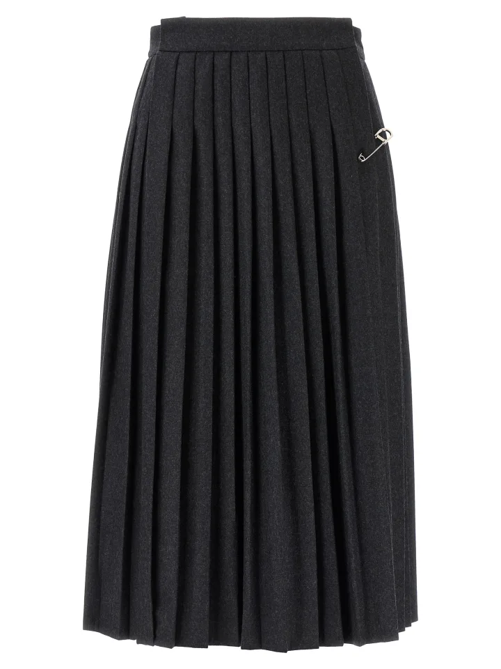 Gray Virgin Wool Midi Skirt