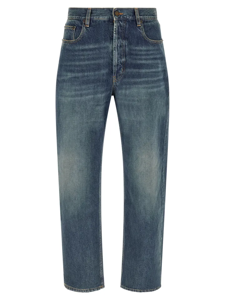 Blue Cotton Straight - Leg Jeans