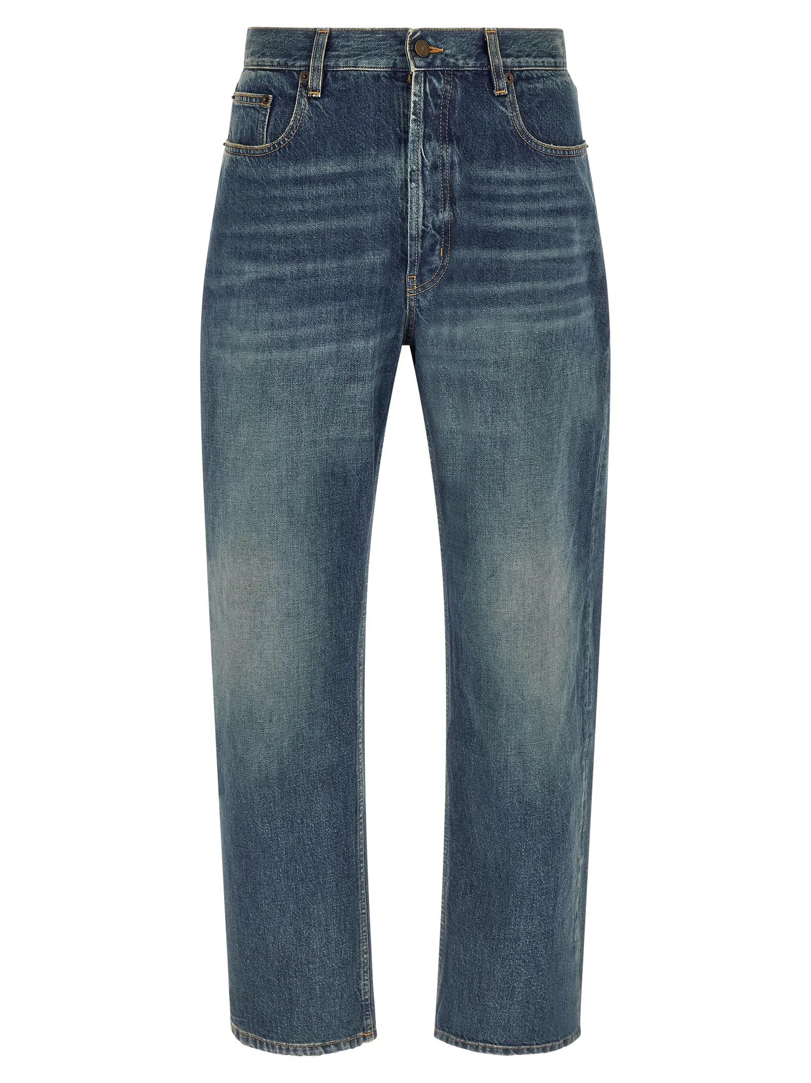 Blue Cotton Straight - Leg Jeans