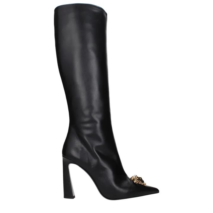 Black Leather High Heel Boots