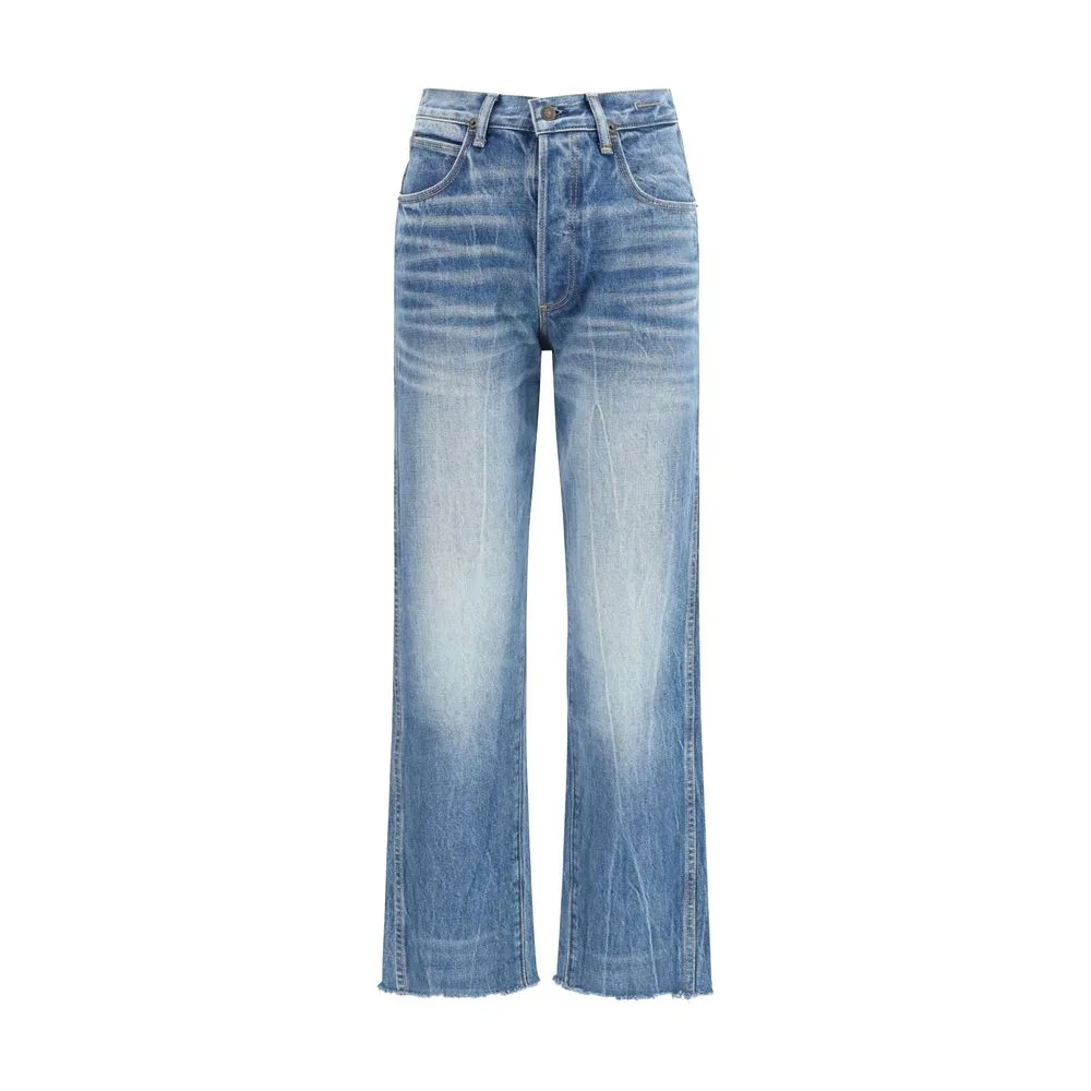 Blue Cotton Bootcut Jeans