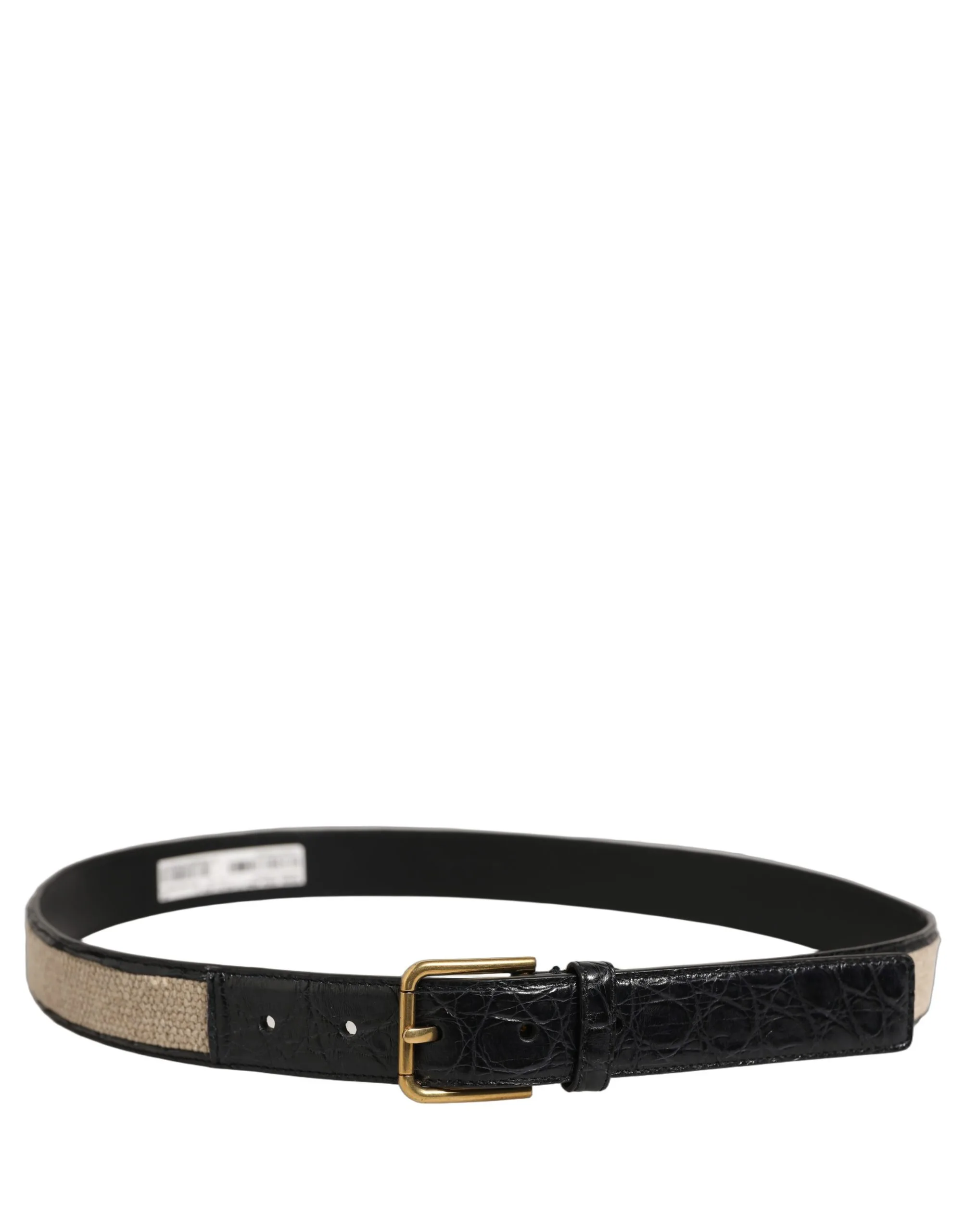 Beige Black Woven Leather Metal Buckle Belt - Image 2