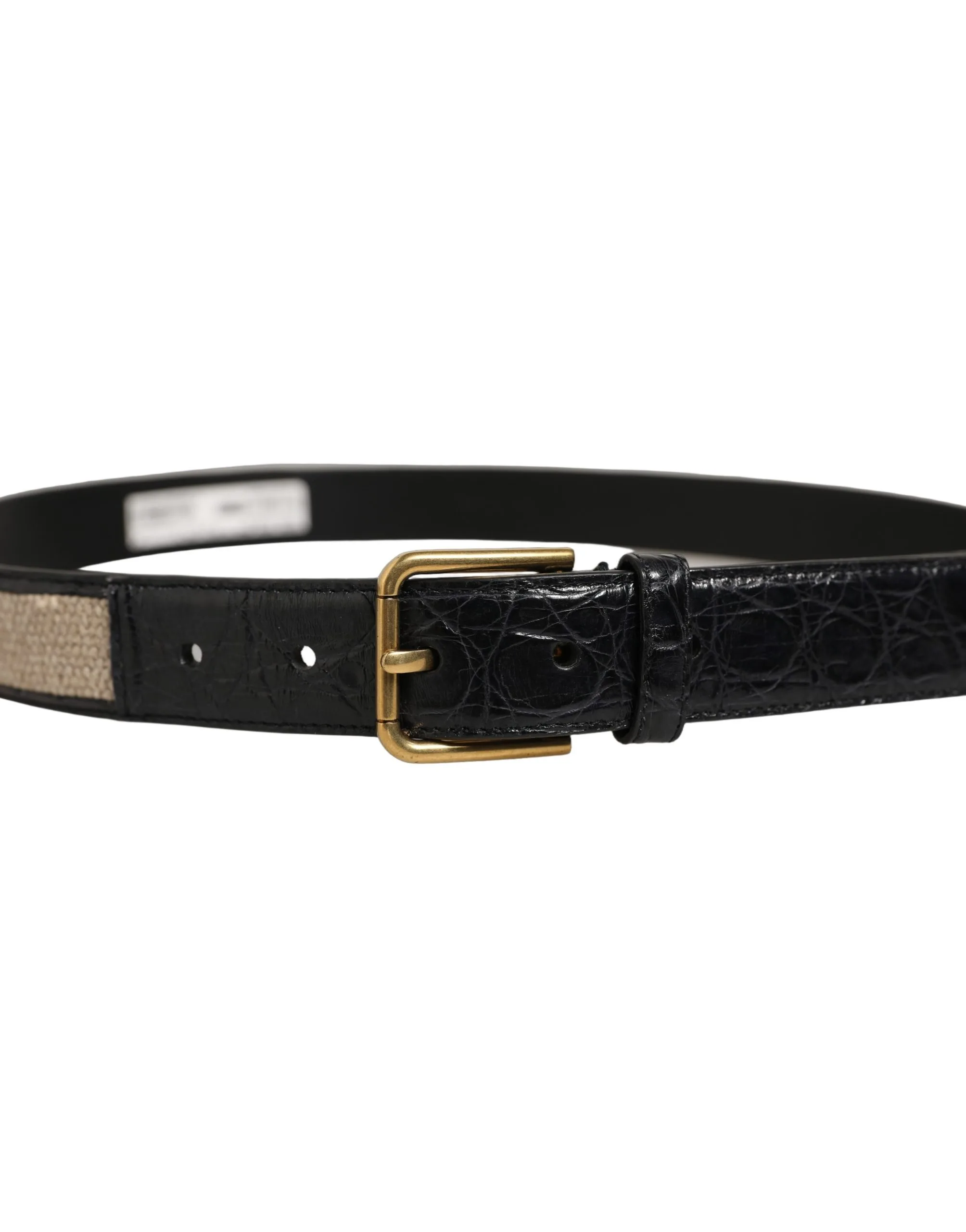 Beige Black Woven Leather Metal Buckle Belt - Image 3