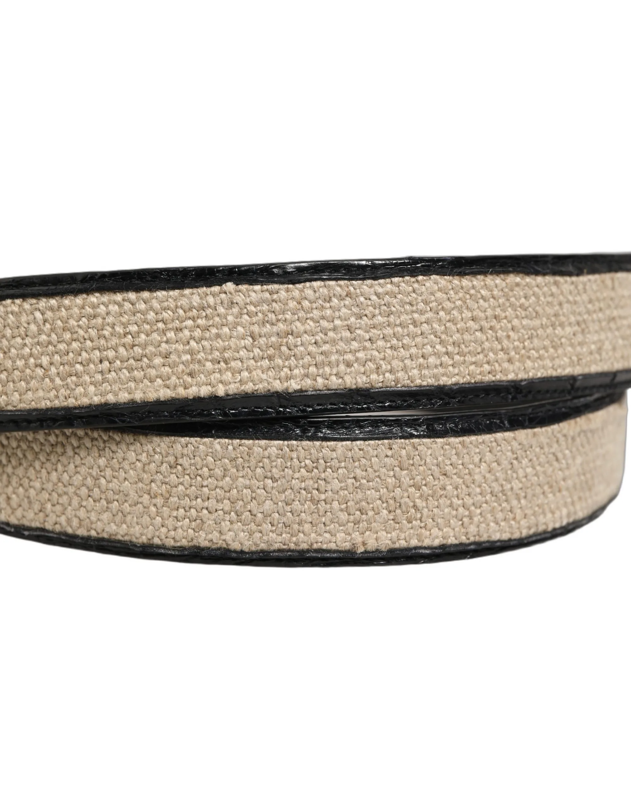 Beige Black Woven Leather Metal Buckle Belt - Image 5