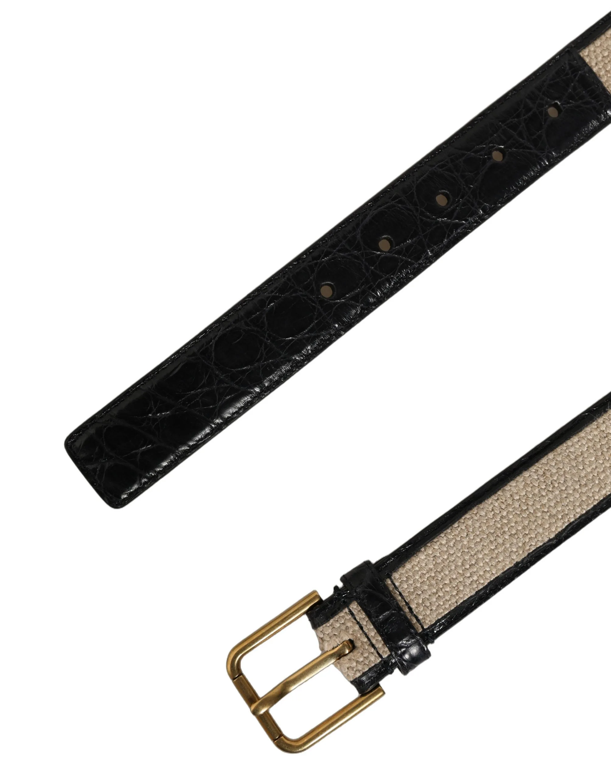 Beige Black Woven Leather Metal Buckle Belt - Image 7