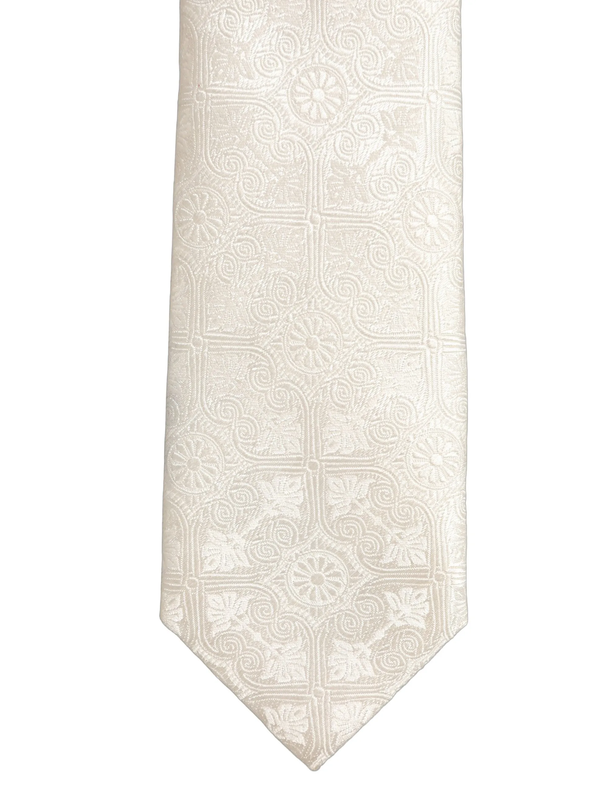 Off White Silk Damask Woven Adjustable Tied Necktie Tie - Image 3