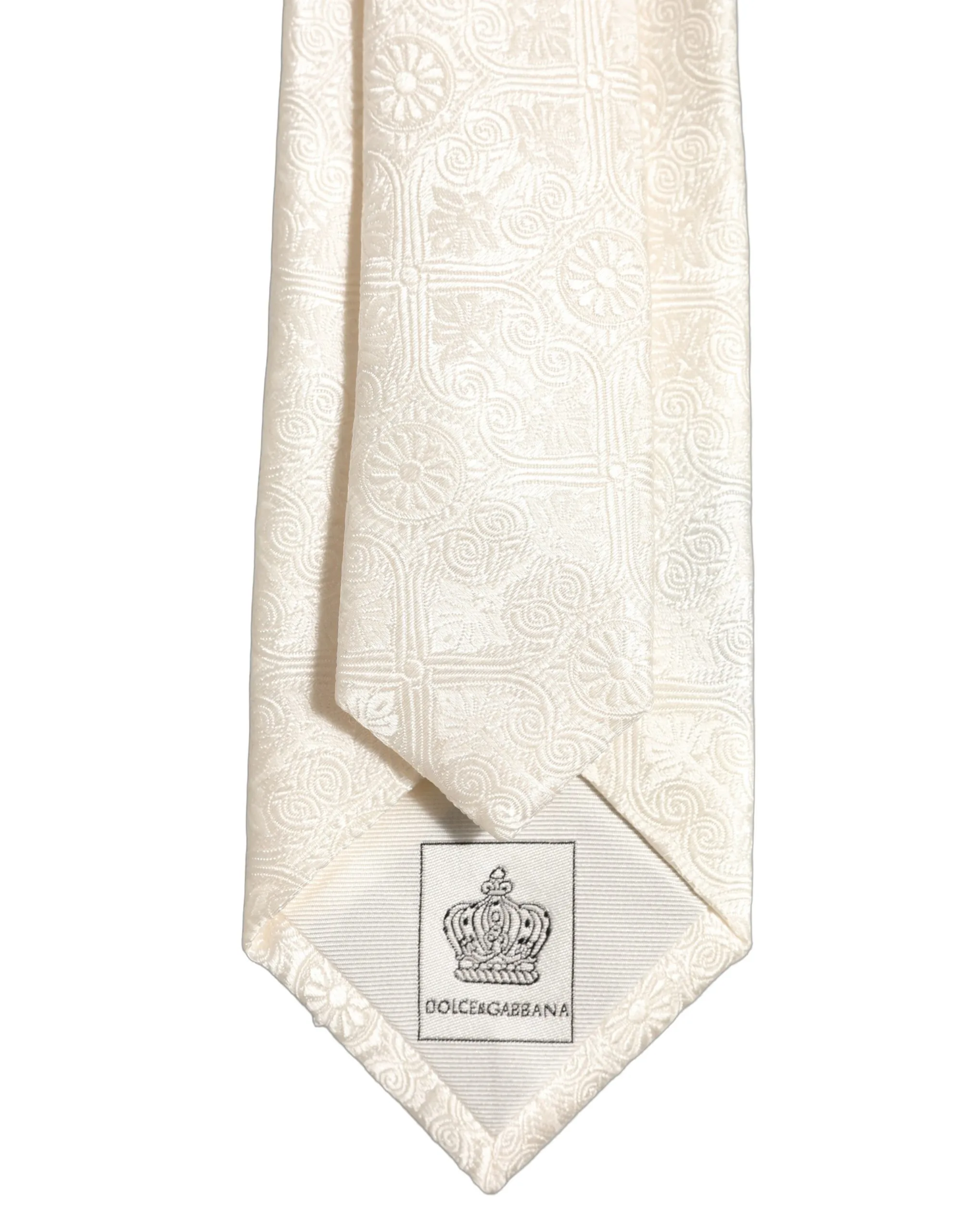 Off White Silk Damask Woven Adjustable Tied Necktie Tie - Image 4