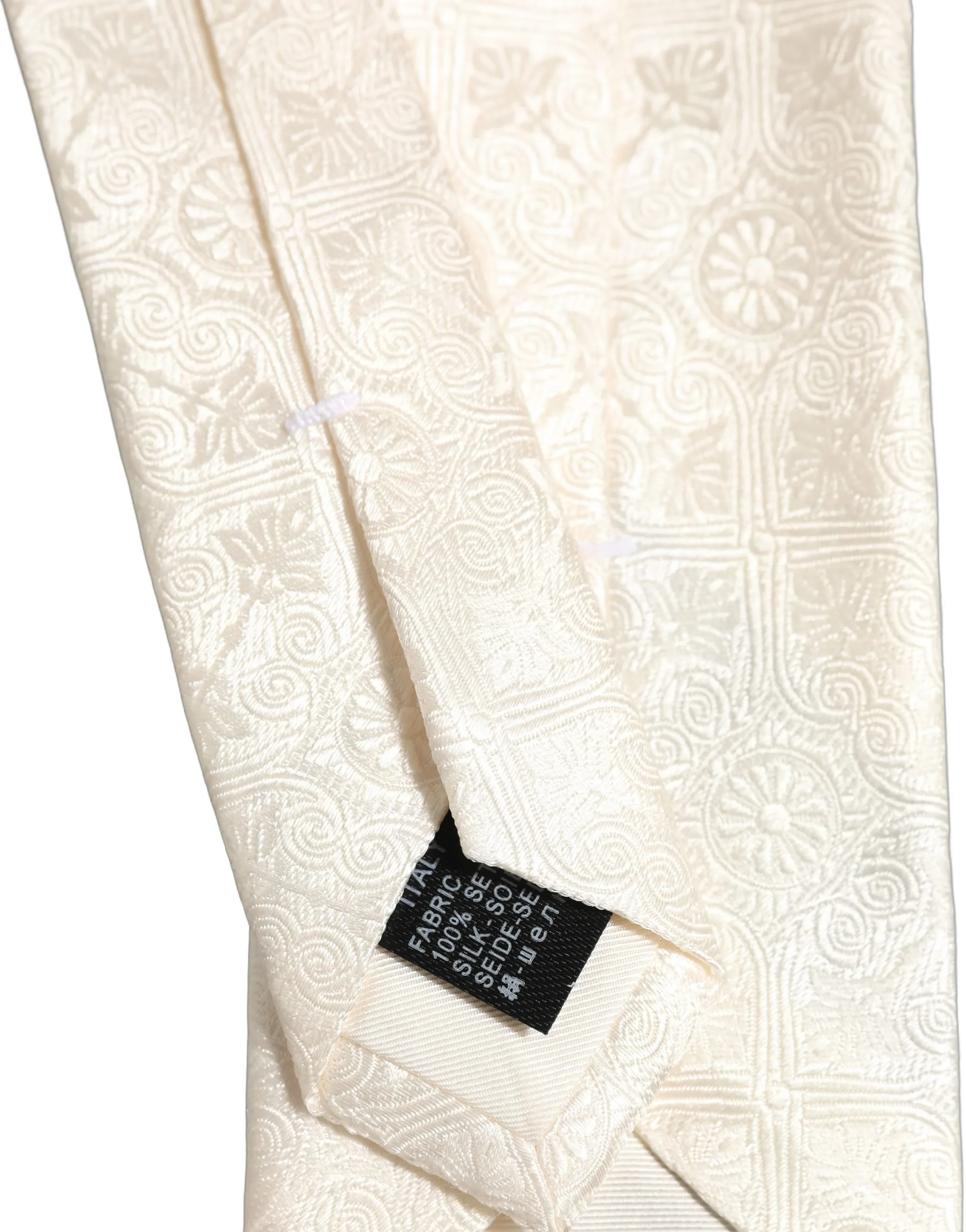 Off White Silk Damask Woven Adjustable Tied Necktie Tie - Image 5
