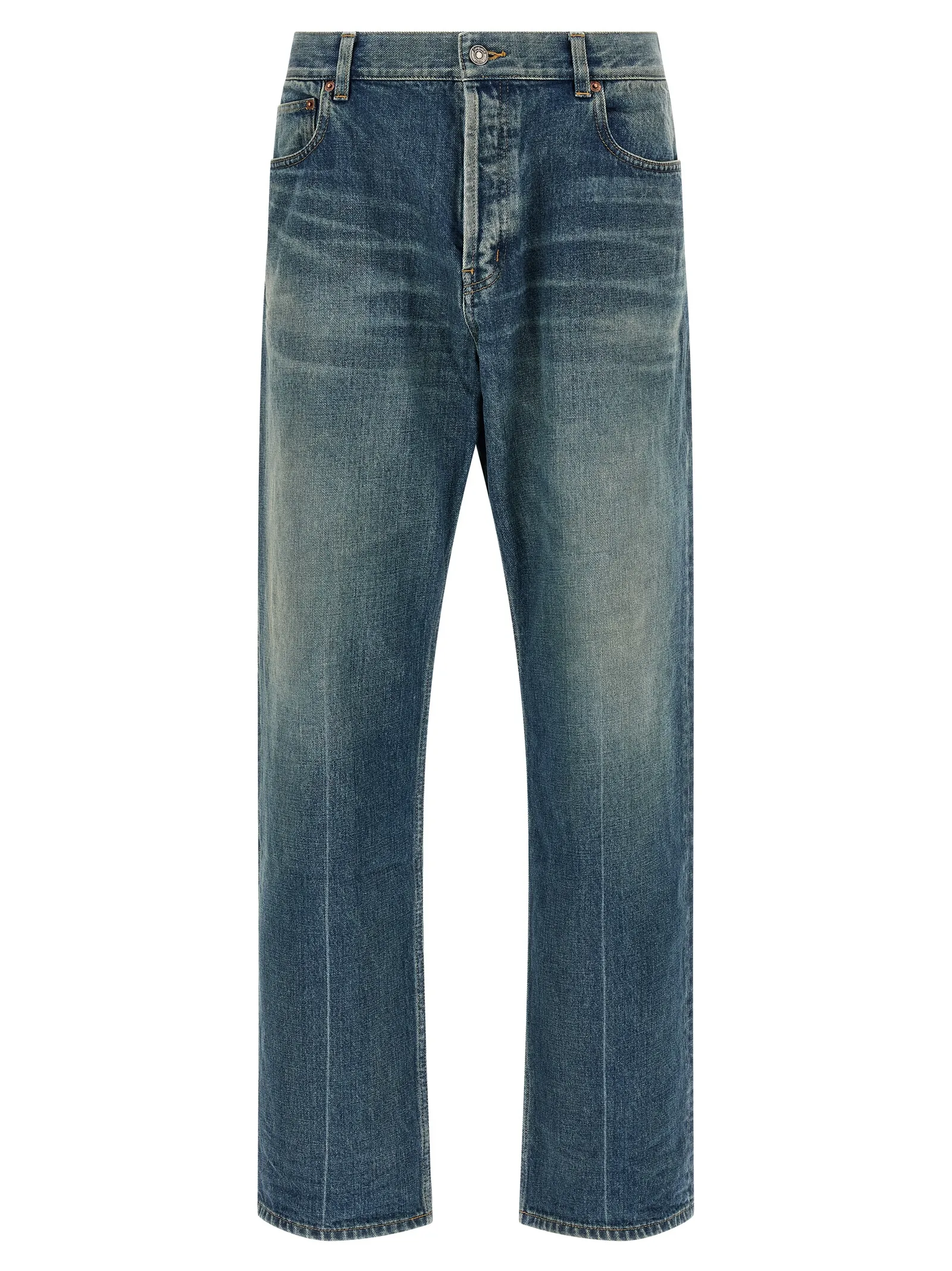 Blue Cotton Tapered Jeans