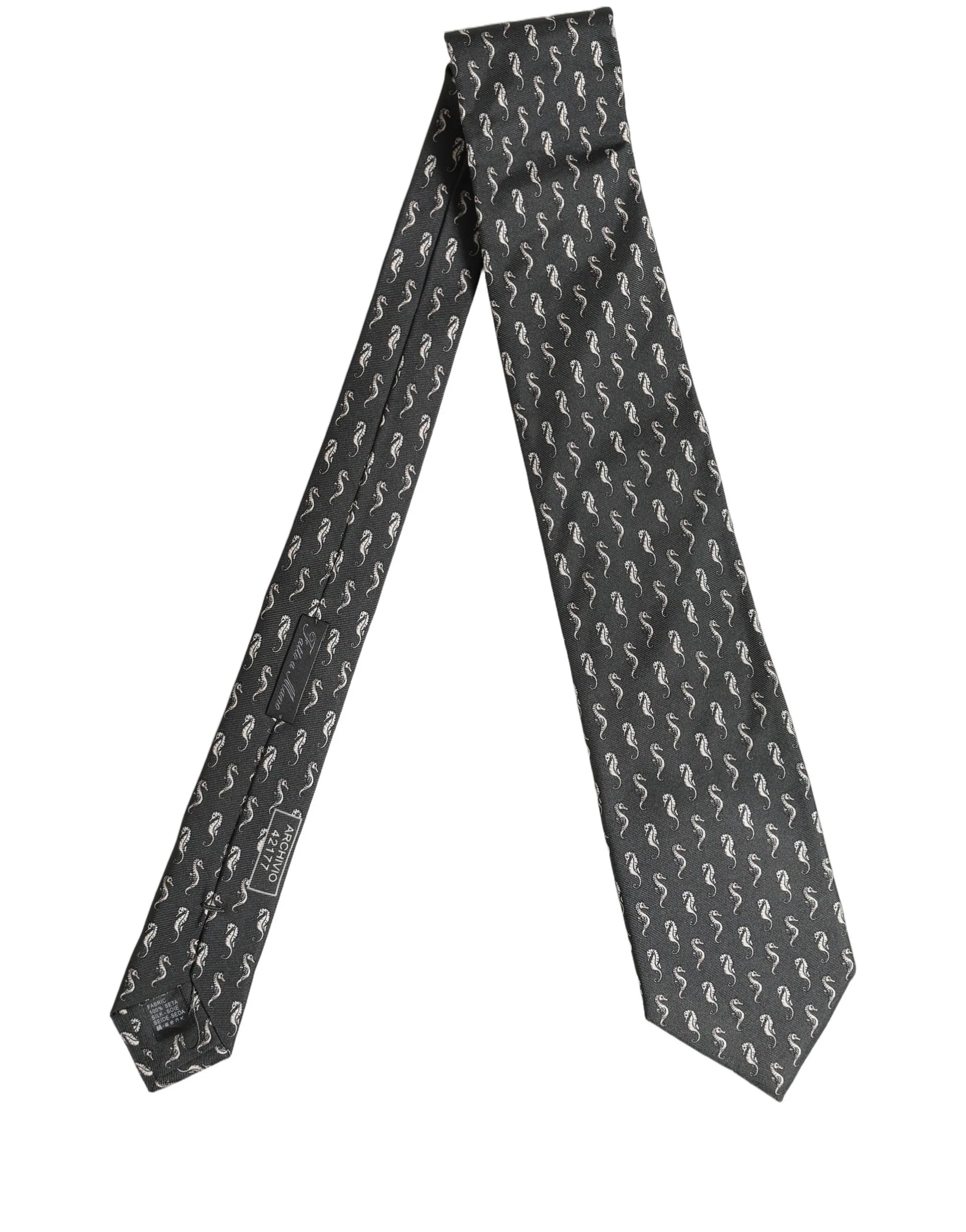 Men Black Seahorse Silk Adjustable Tied Necktie Tie - Image 2