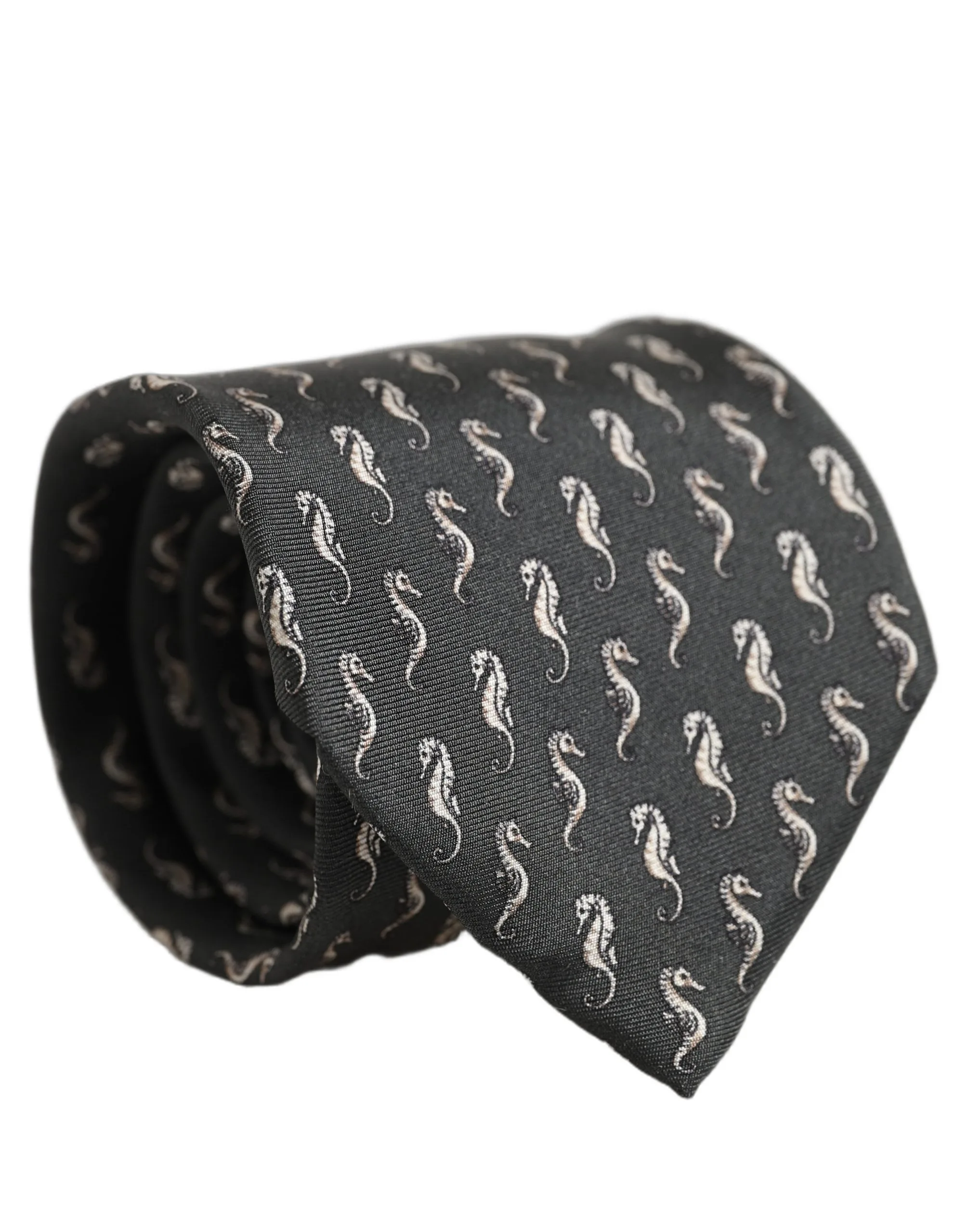 Men Black Seahorse Silk Adjustable Tied Necktie Tie