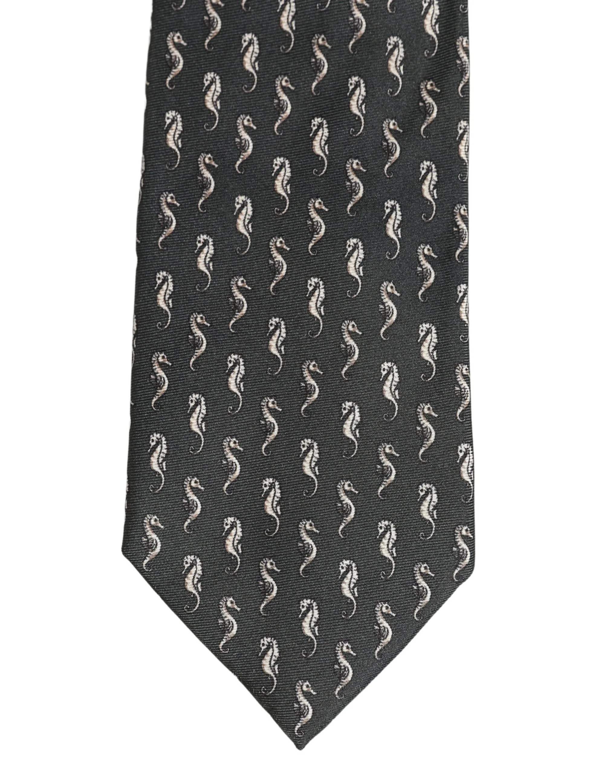 Men Black Seahorse Silk Adjustable Tied Necktie Tie - Image 3