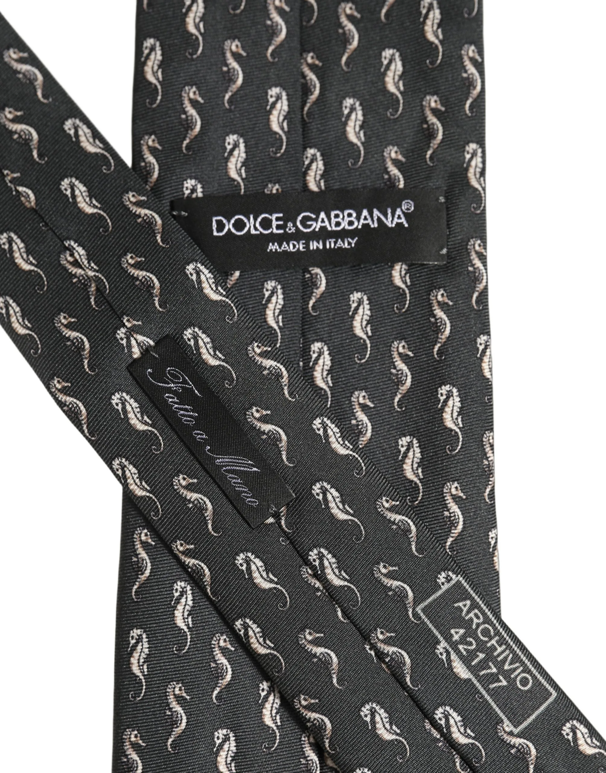 Men Black Seahorse Silk Adjustable Tied Necktie Tie - Image 5