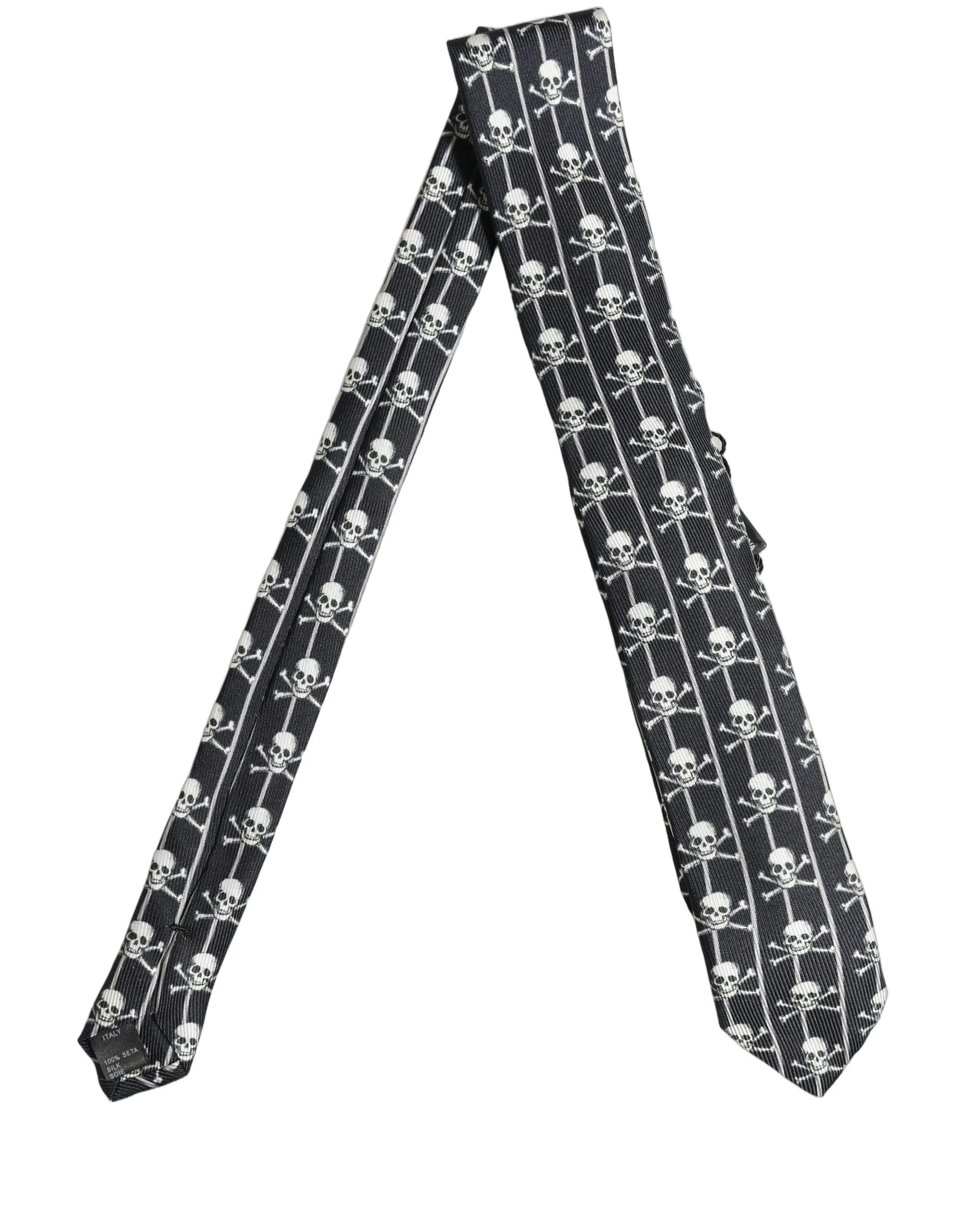 Men Black Silk Skull Fantasy Adjustable Tied Necktie Tie - Image 2