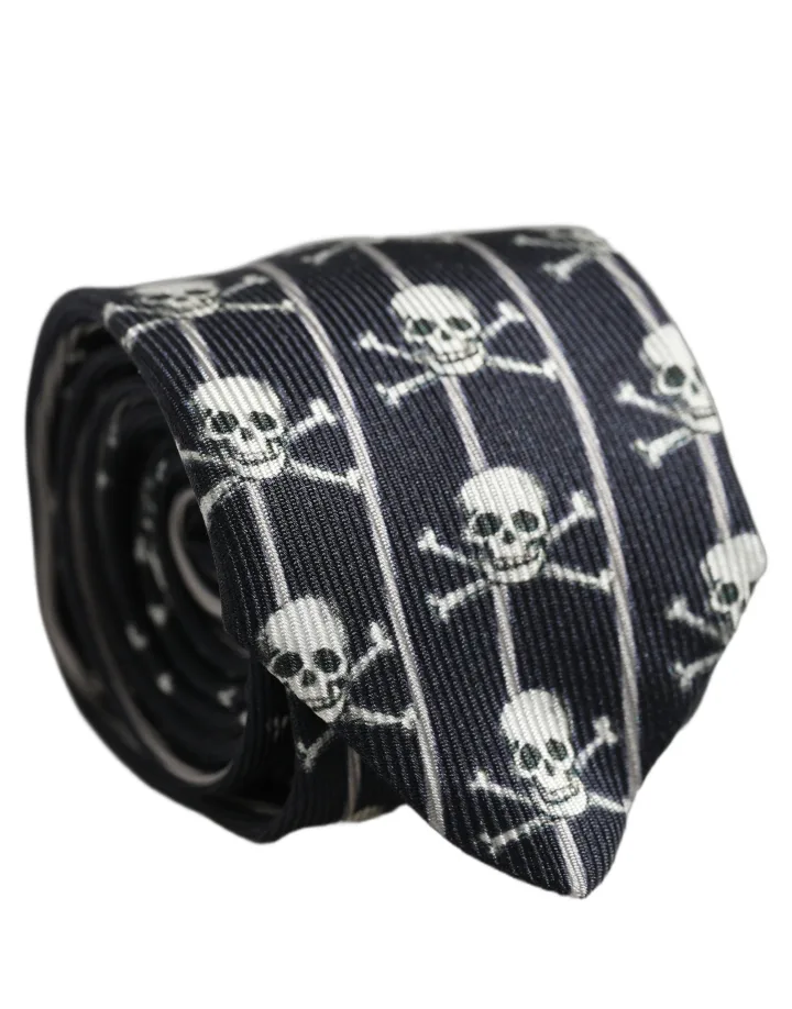 Men Black Silk Skull Fantasy Adjustable Tied Necktie Tie