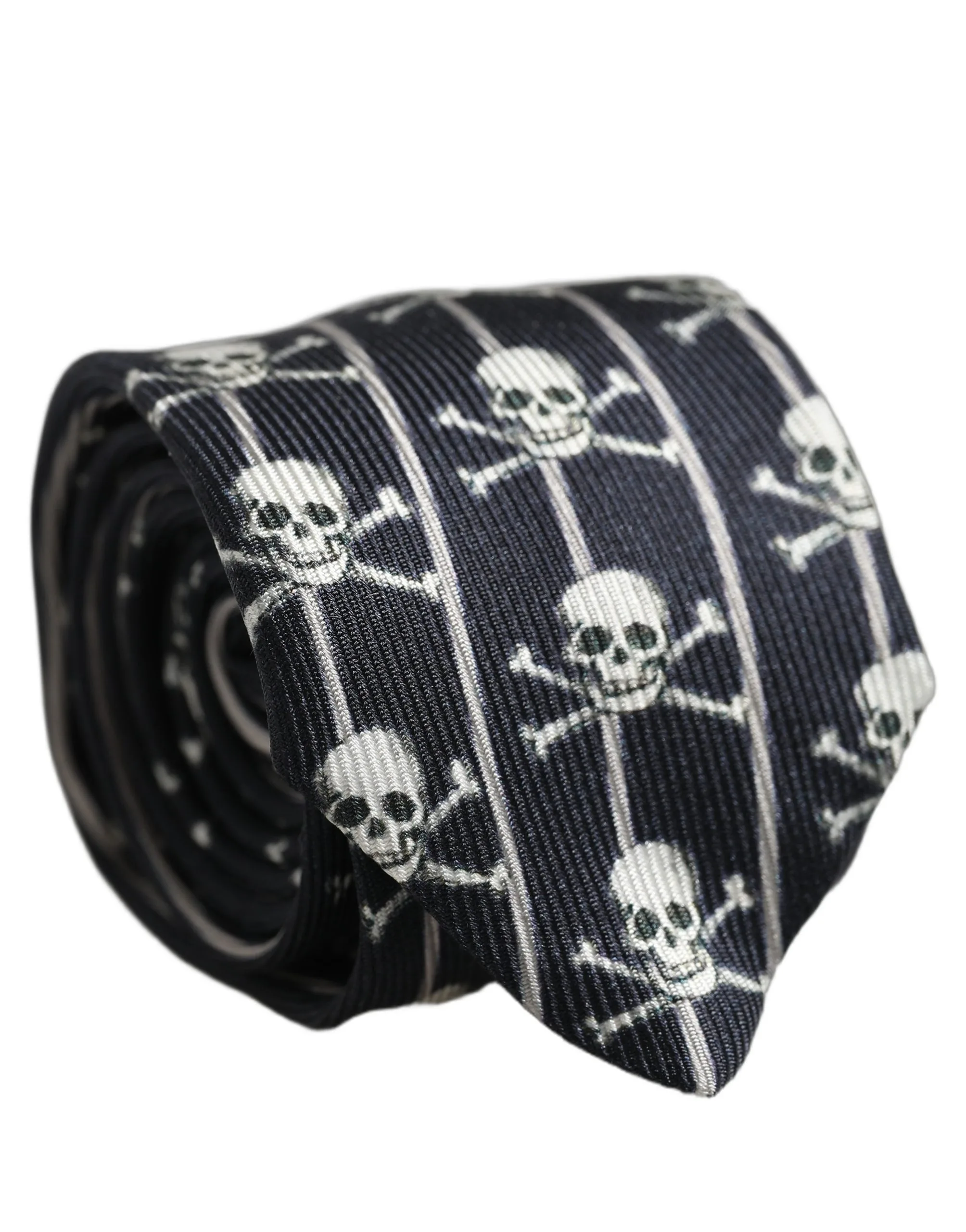 Men Black Silk Skull Fantasy Adjustable Tied Necktie Tie