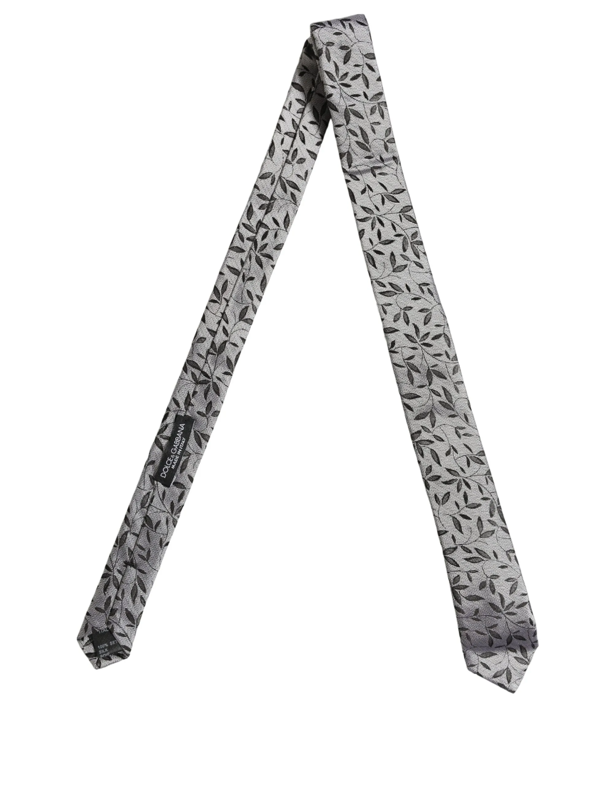 Men Gray Silk Leaf Pattern Adjustable Tied Necktie Tie - Image 2