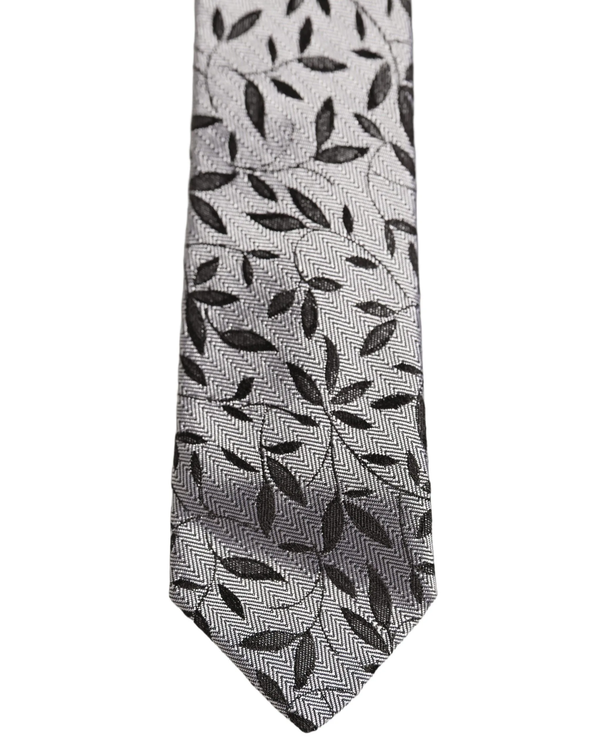 Men Gray Silk Leaf Pattern Adjustable Tied Necktie Tie - Image 3