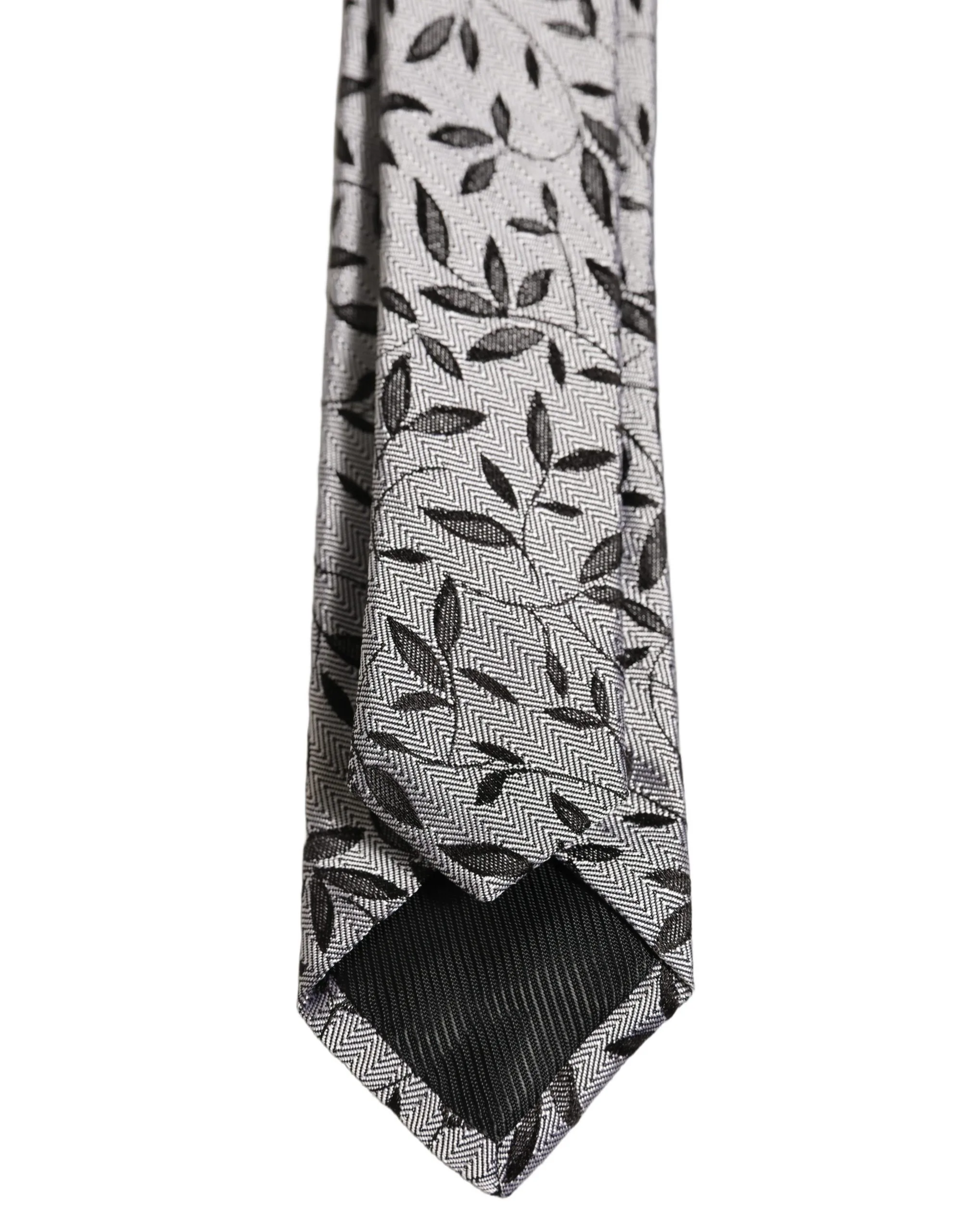 Men Gray Silk Leaf Pattern Adjustable Tied Necktie Tie - Image 4