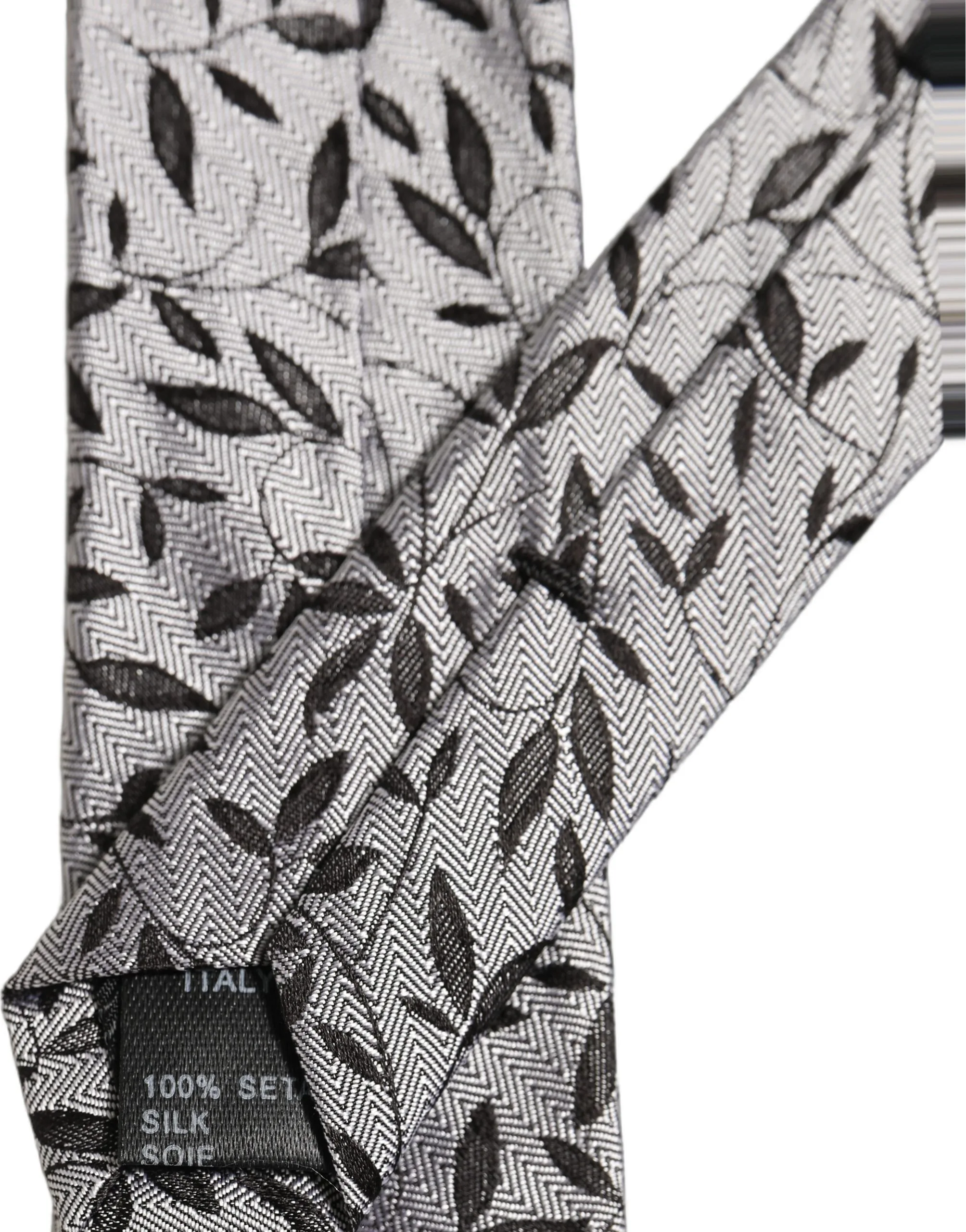 Men Gray Silk Leaf Pattern Adjustable Tied Necktie Tie - Image 5