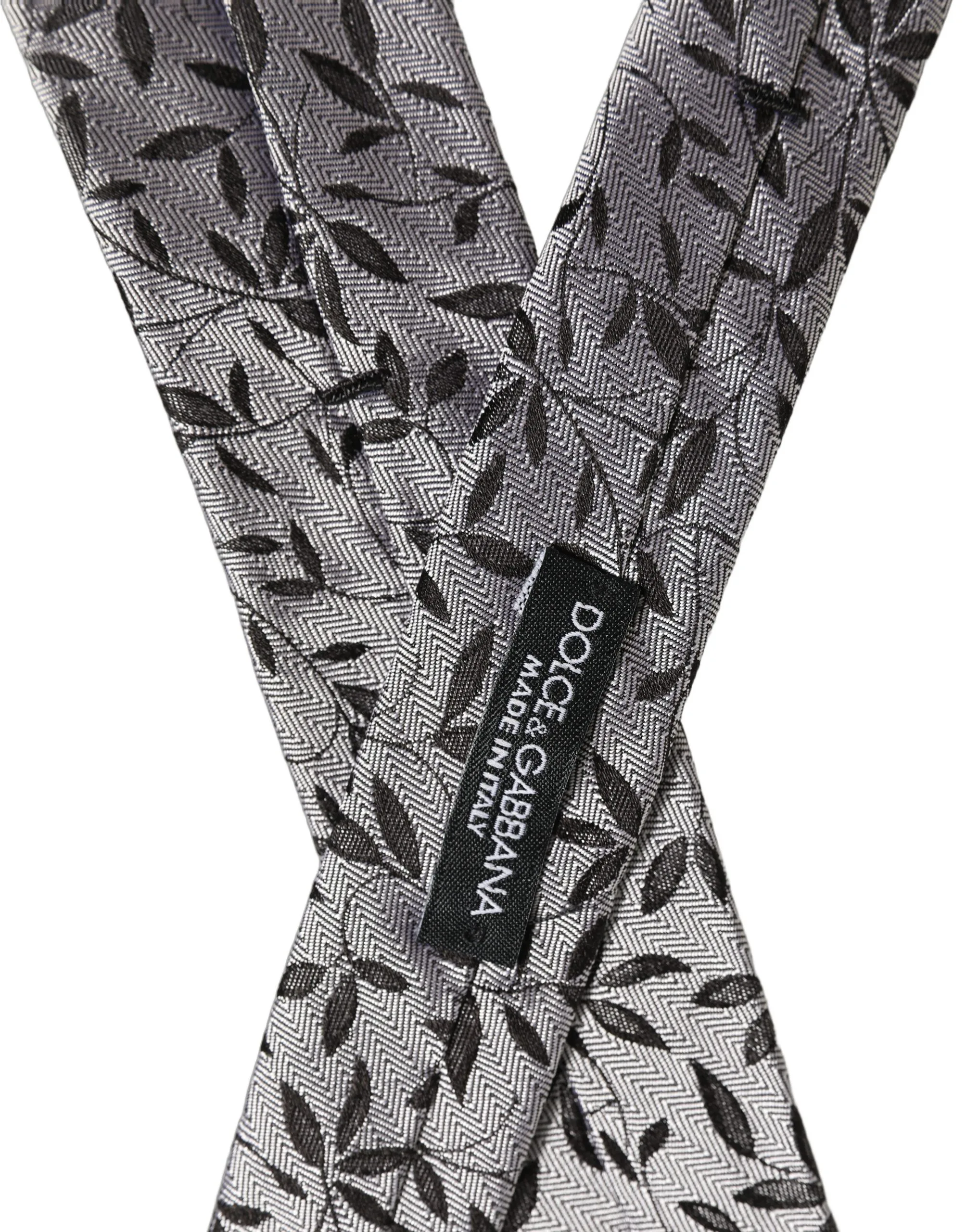 Men Gray Silk Leaf Pattern Adjustable Tied Necktie Tie - Image 6